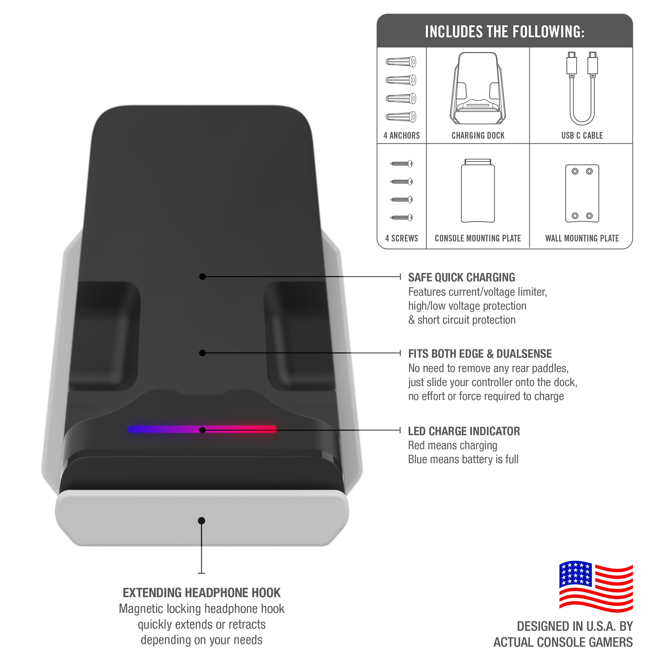 Foamy Lizard Ps5 Controller Charger V2.0 Console & Wall Mount For Playstation 5 Edge & Dualsense Fast Charging Station Hanging D