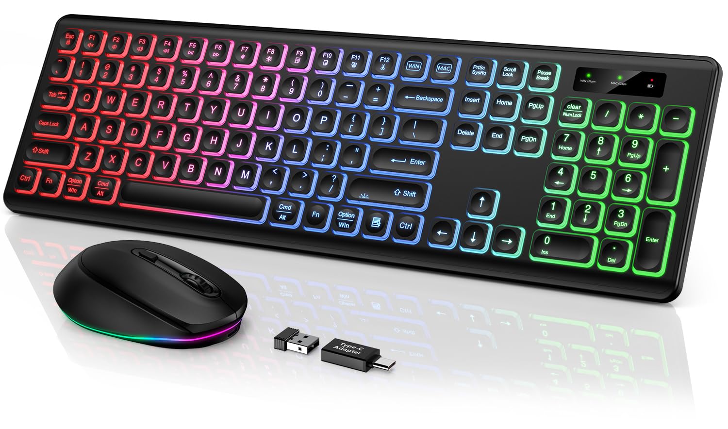 Wireless Keyboard And Mouse Backlit, Quiet Light Up Keys, Tilt Legs, Sleep Mode   Rechargeable Usb Cordless Combo For Computer, 
