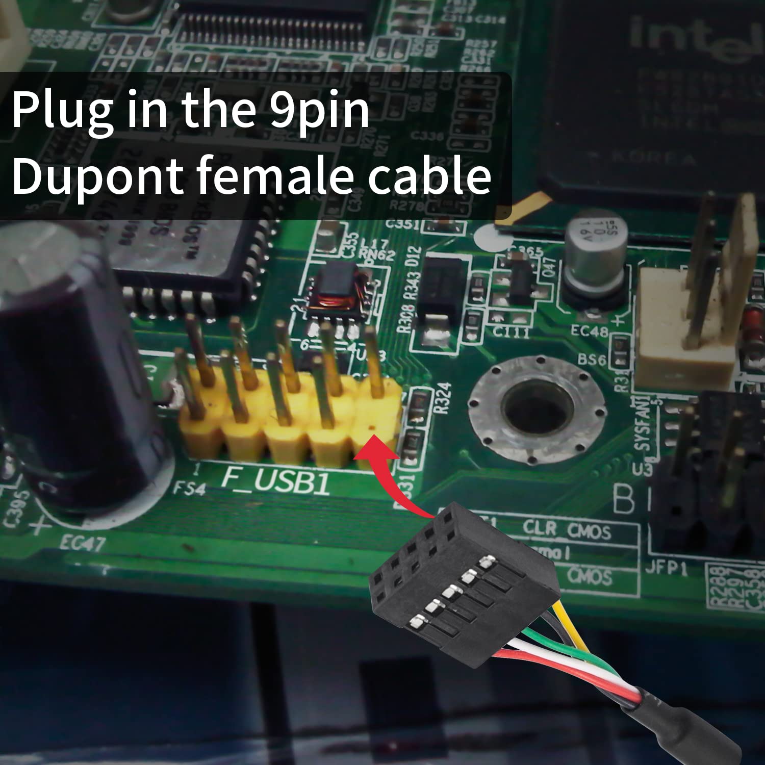 Duttek Usb Header To Usb Cable,Motherboard Usb 2.0 Adapter Cable, Usb 2.0 Type A Female To Dupont 9 Pin Female Header Motherboar