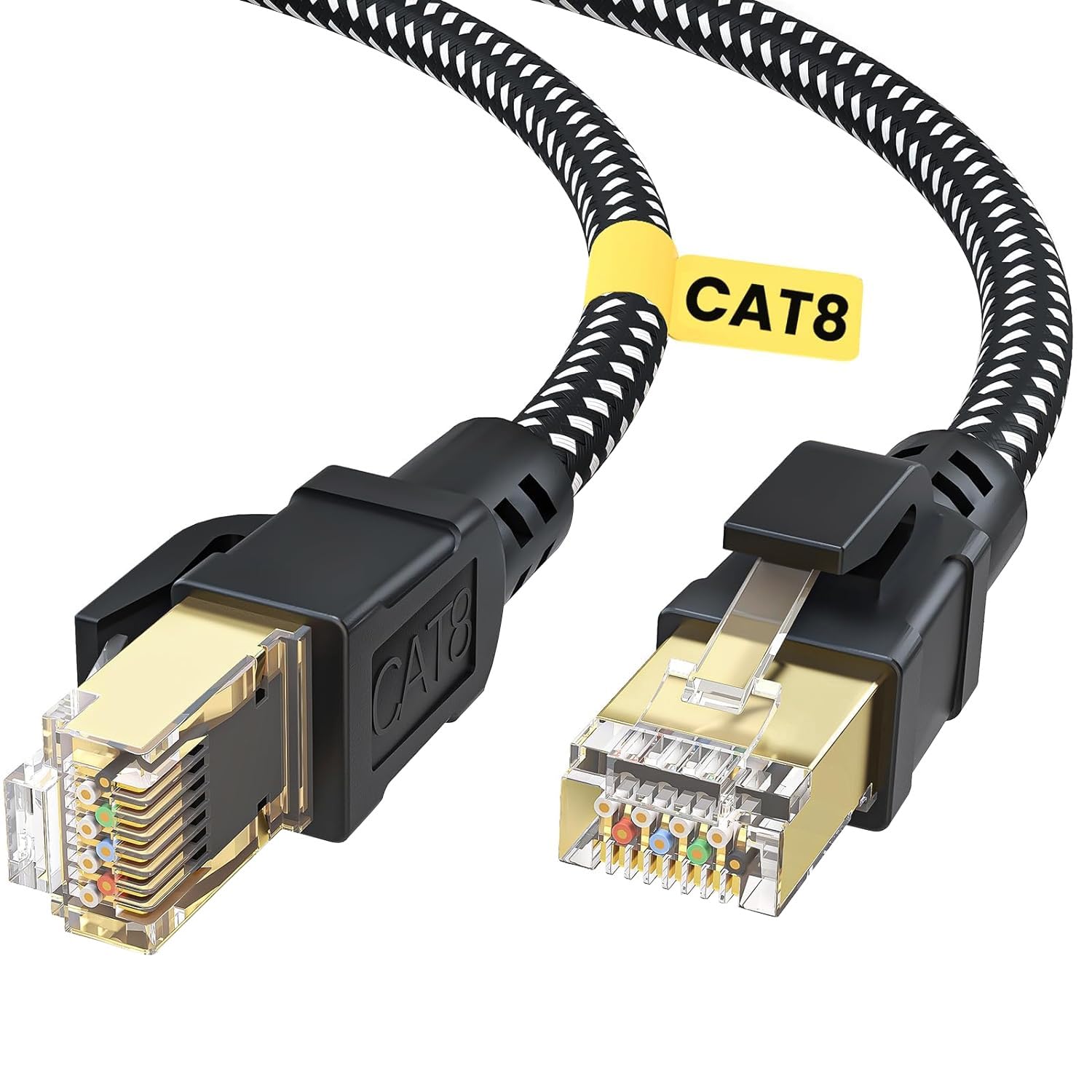 Busohe Cat 8 Ethernet Cable 8Ft, High Speed 40Gbps 2000Mhz Braided Network Internet Cable With Gold Plated Rj45 Connector, Heavy