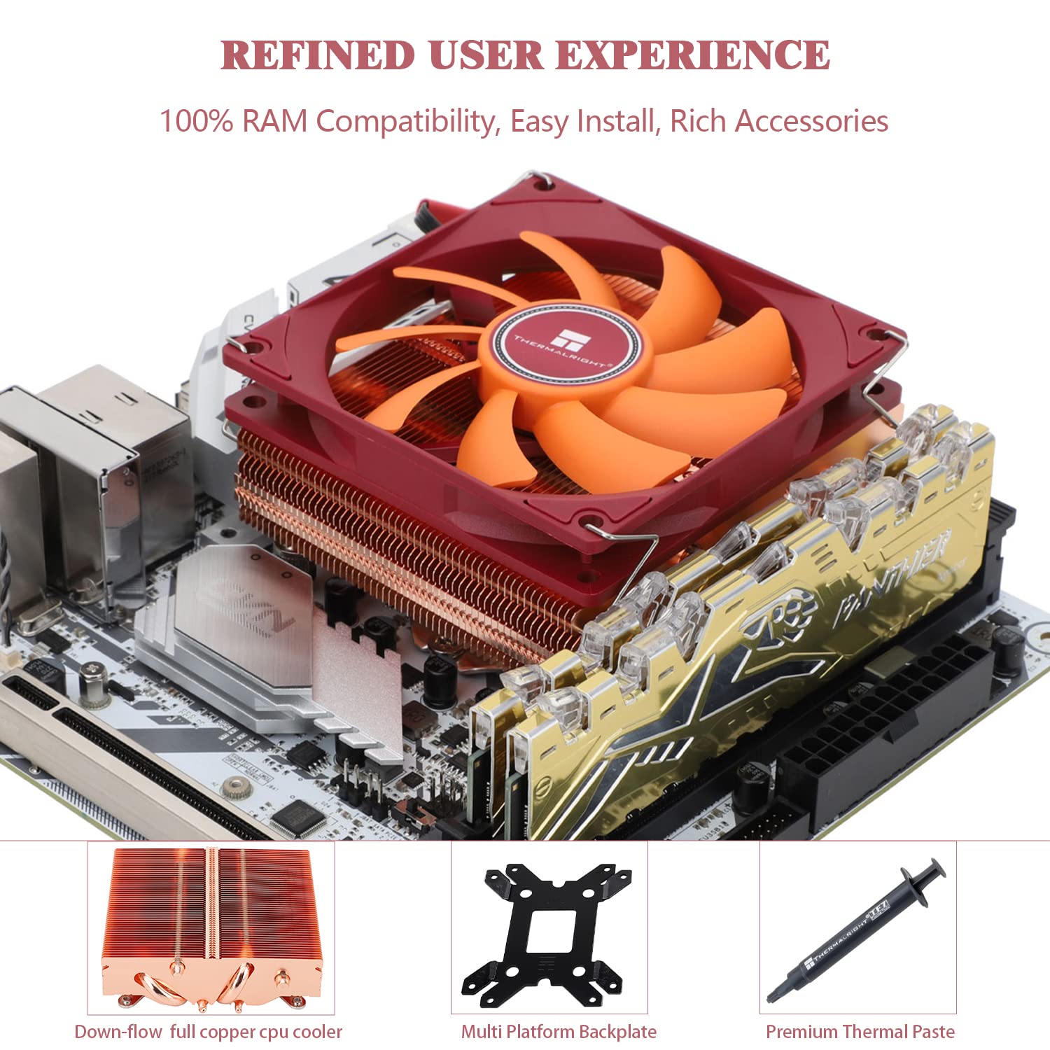 Thermalright Axp90-X47 Full Cooper Low Profile Cpu Cooler, With 92Mm Tl-9015R Slim Pwm Fan Itx Cpu Cooler, Aghp Technology, 47Mm