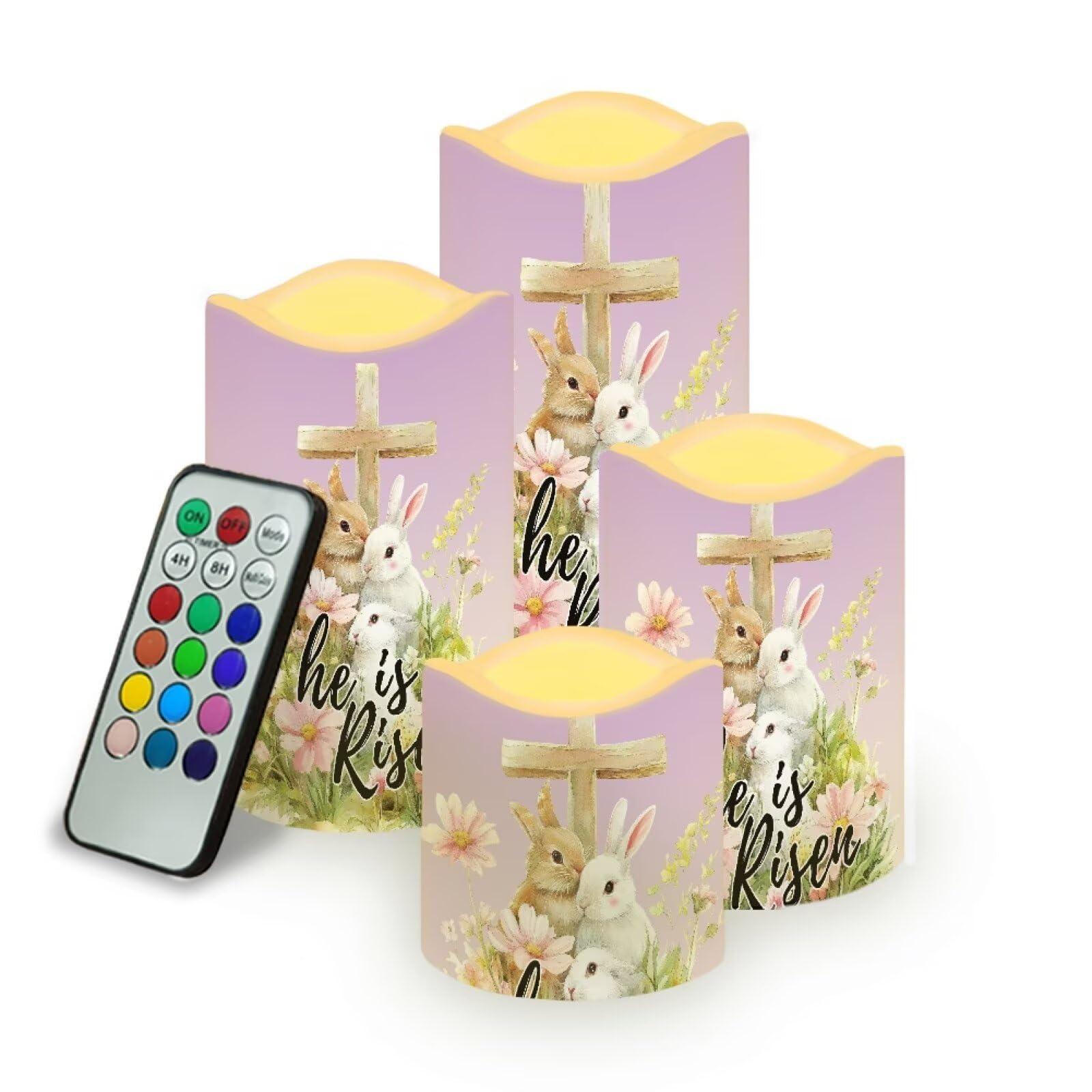 Uorisanigo Bunny and Cross Plastic Flameless Candles with Remote Control and Timer LED Flickering Battery Operated Color Changin