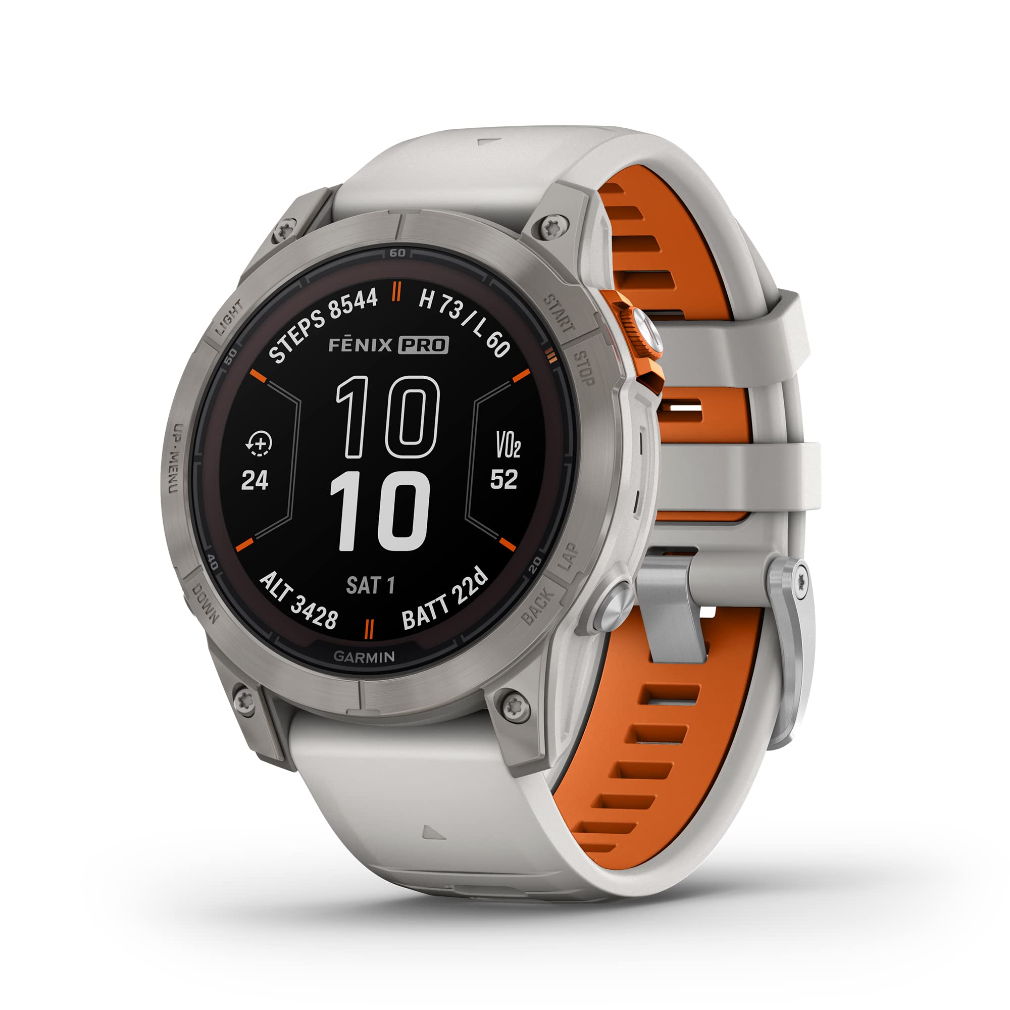 Garmin Fenix 7 Pro Sapphire Solar, Multisport Gps Smartwatch, Built In Flashlight, Solar Charging Capability, Fog Gray/Ember Ora