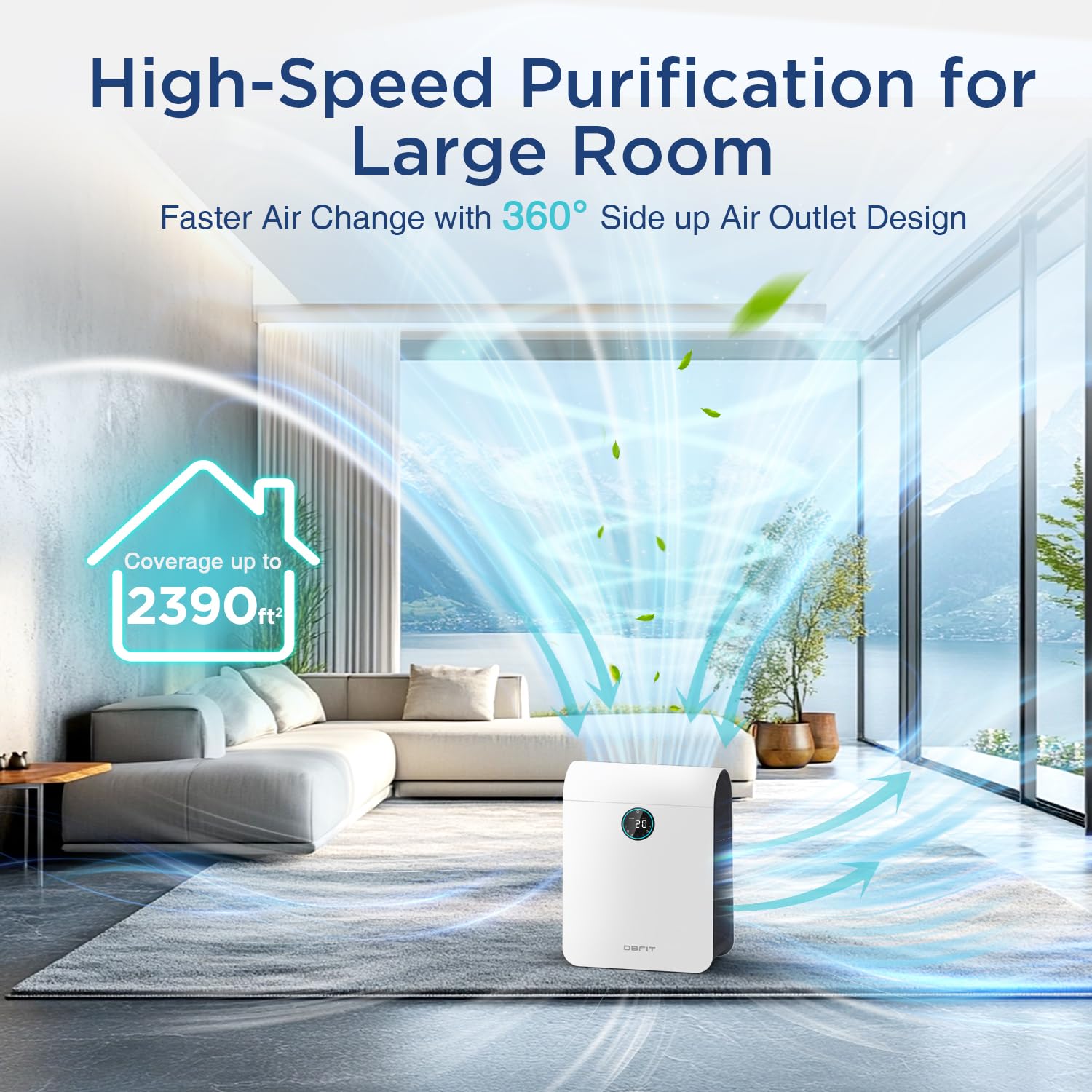 Air Purifiers For Home Large Room Up To 2390 Ft With Pm 2.5 Display Air Quality Sensor, Dbfit H13 Hepa Air Purifier With Washabl