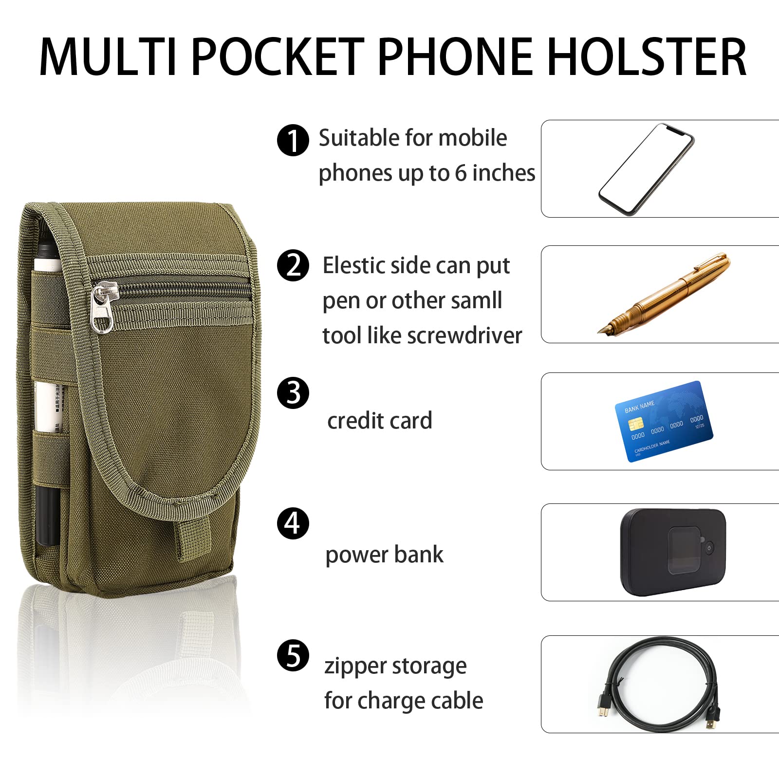 Phone Pouch,Cell Phone Holster, Multi-Purpose Phone Belt Pouch,Tactical Phone Case Tool Holder, Molle Cell Phone Pouch Carrying