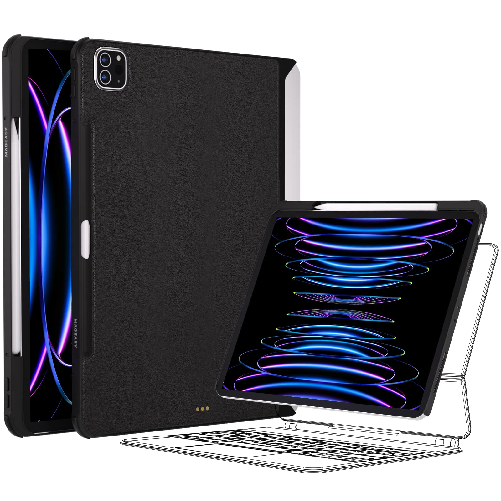 Mageasy Citicover For 2024 M2 Ipad Air 11'' Case With Pencil Holder   Compatible With Magic Keyboard, Premium Vegan Leather, Fit