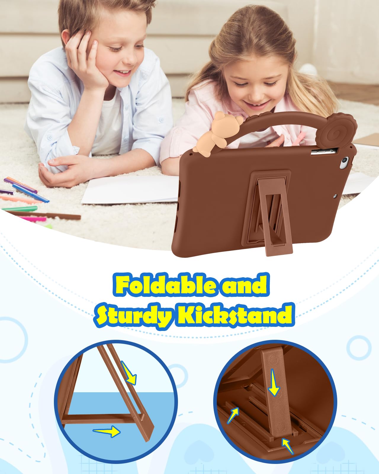 Wazzasoft For Ipad Mini 1/2/3 Case 7.9 Inch Girls Boys Cute Kawaii Cover 3D Cartoon Girly Women Bear Soft Silicone With Rotating