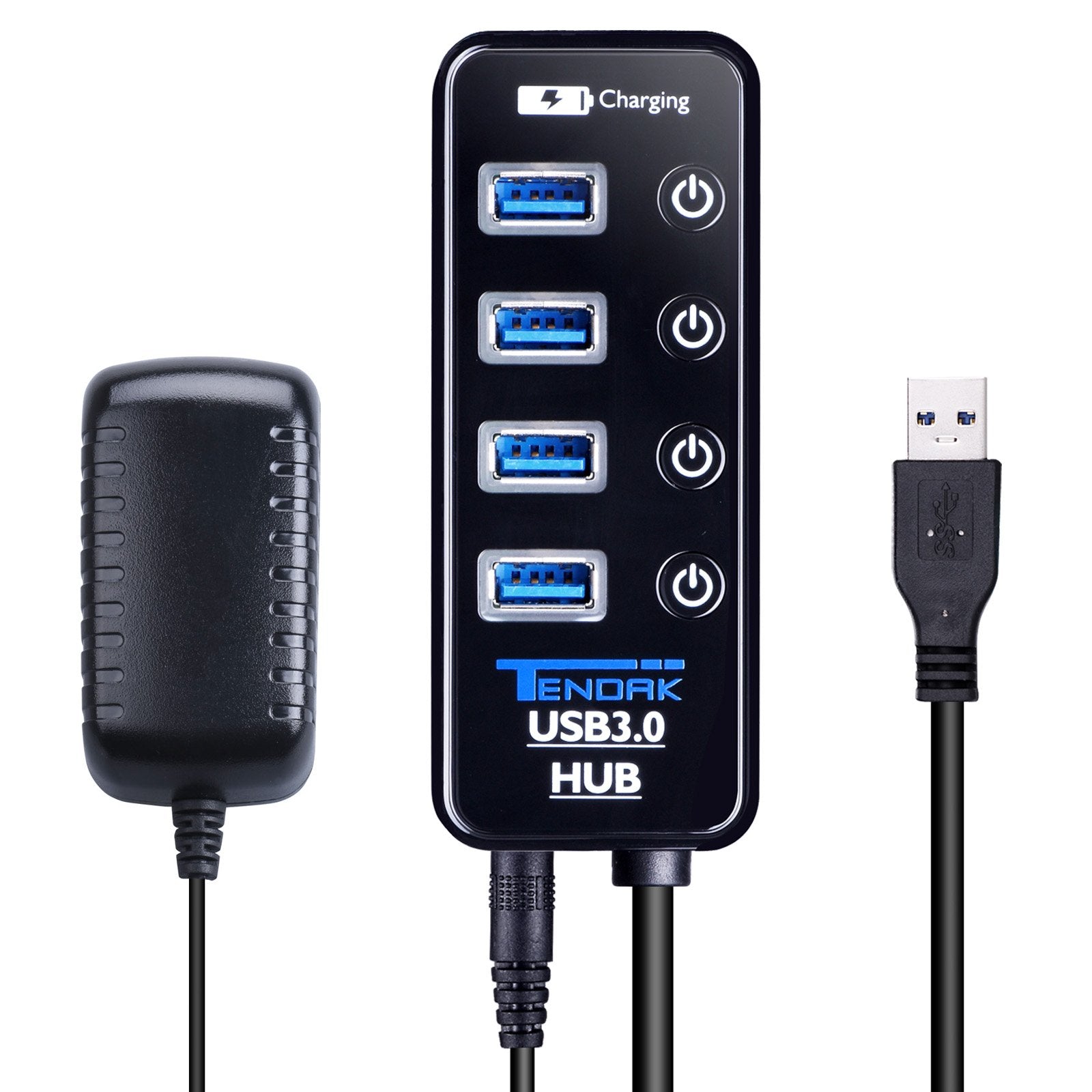 USB 3.0 Hub - Tendak USB Hub with 4 USB 3.0 Data Ports + 1 USB Smart Charging Port and Power Supply Adapter with Individual On/O