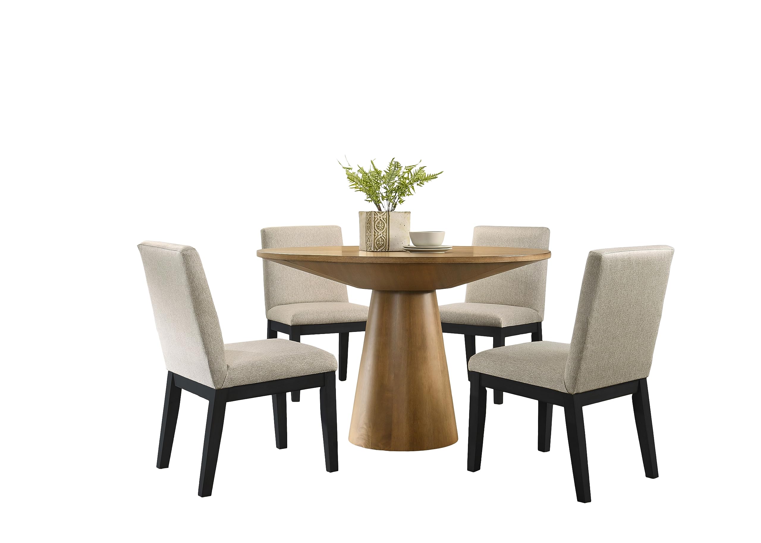 LILOLA LIVING Jasper Driftwood Finish 5 Piece 47 Contemporary Round Dining Table Set with Pedestal Base and Black Finish Chairs