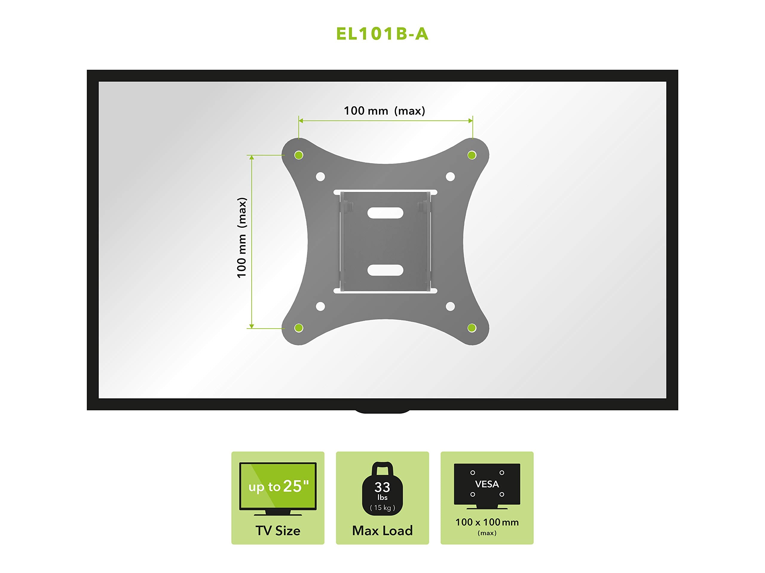Avf El101B A Adjustable Tilt Low Profile Tv Mount For 12 Inch To 25 Inch Tv Or Monitor, Black, Universal Tv Wall Mounting Bracket, Vesa 50 X 50 To 100 X 100, Easy To Install, All Hardware Included