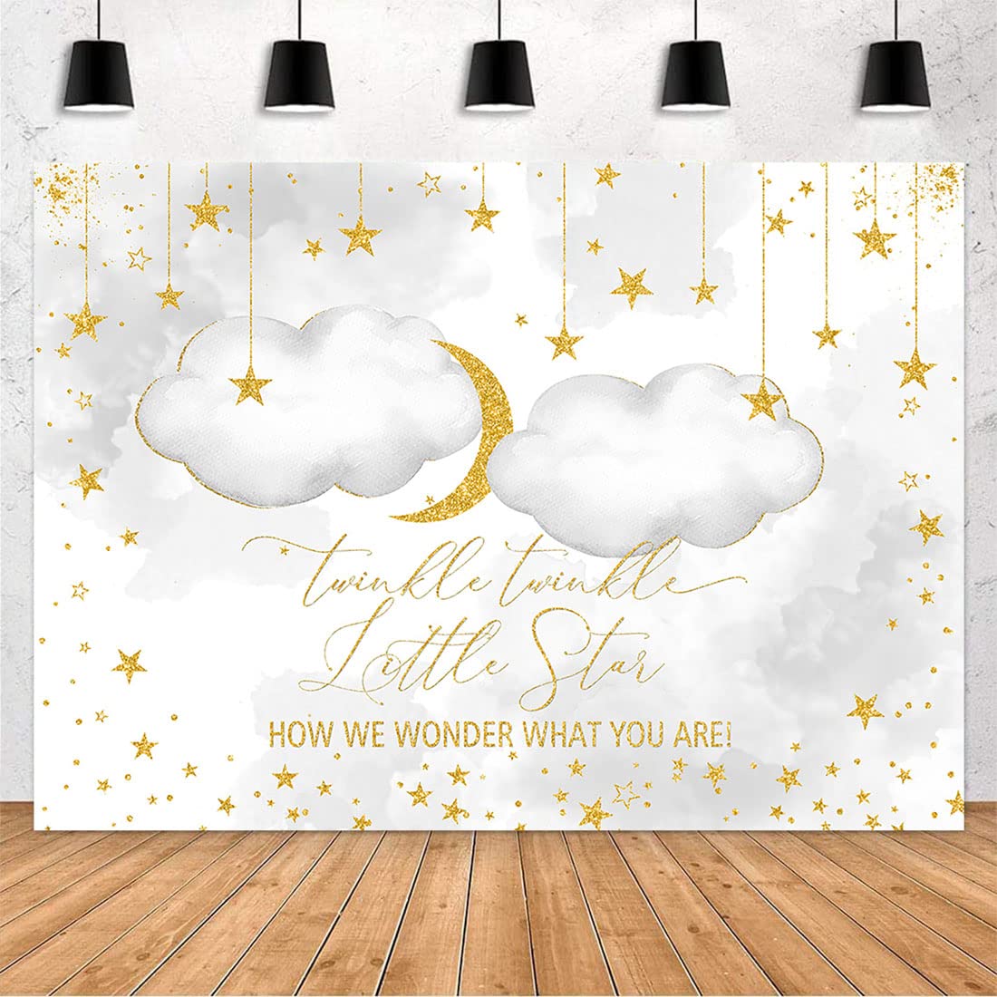 Avezano 7X5Ft Twinkle Twinkle Little Star Backdrops Decorations White Clouds And Moon Gender Neutral Baby Shower Party Backgroun