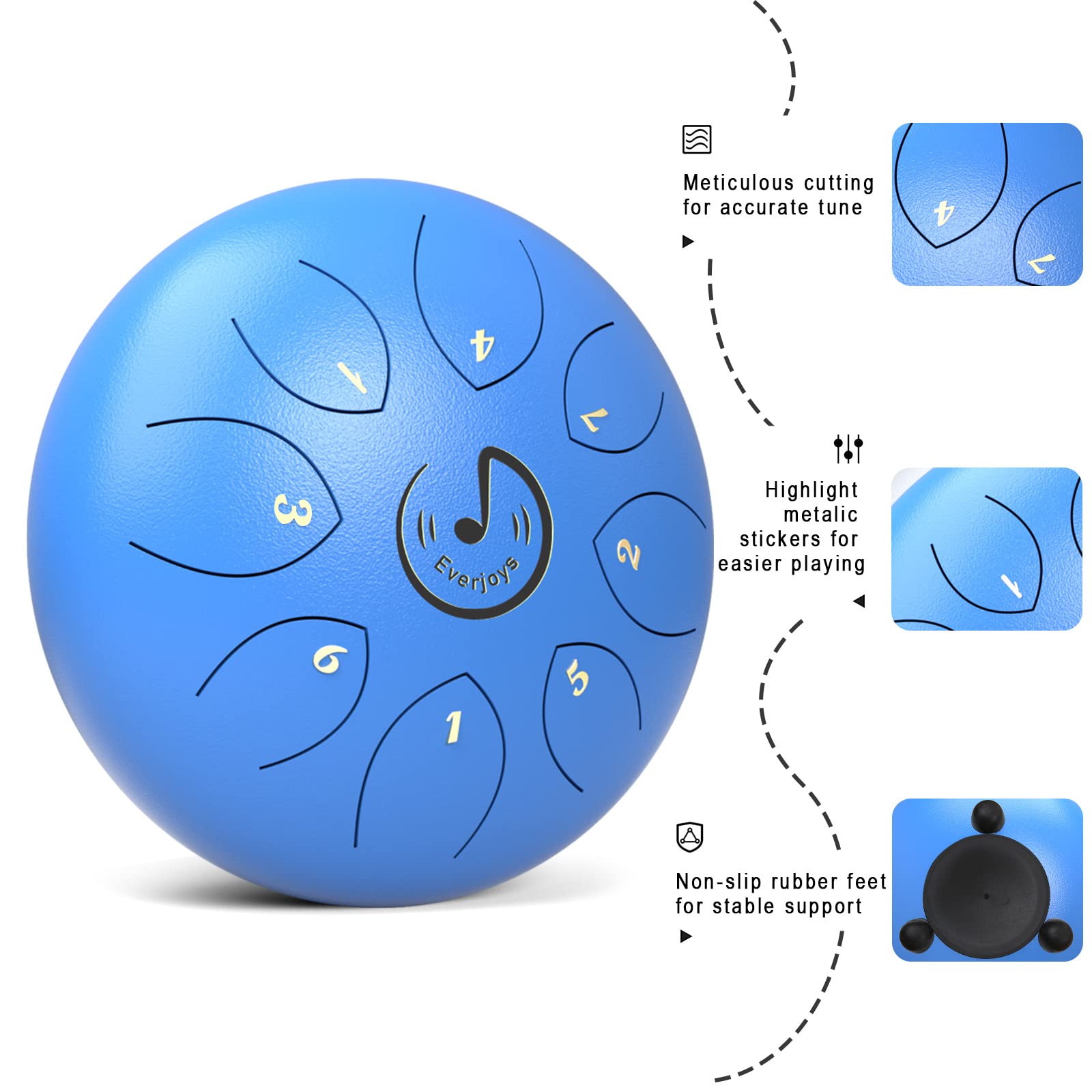 Rain Drum For Outside  Steel Tongue Drum 8 Notes 6 Inches, Handpan Drum Percussion Instrument W/Gig Bag, Music Book, Mallets And