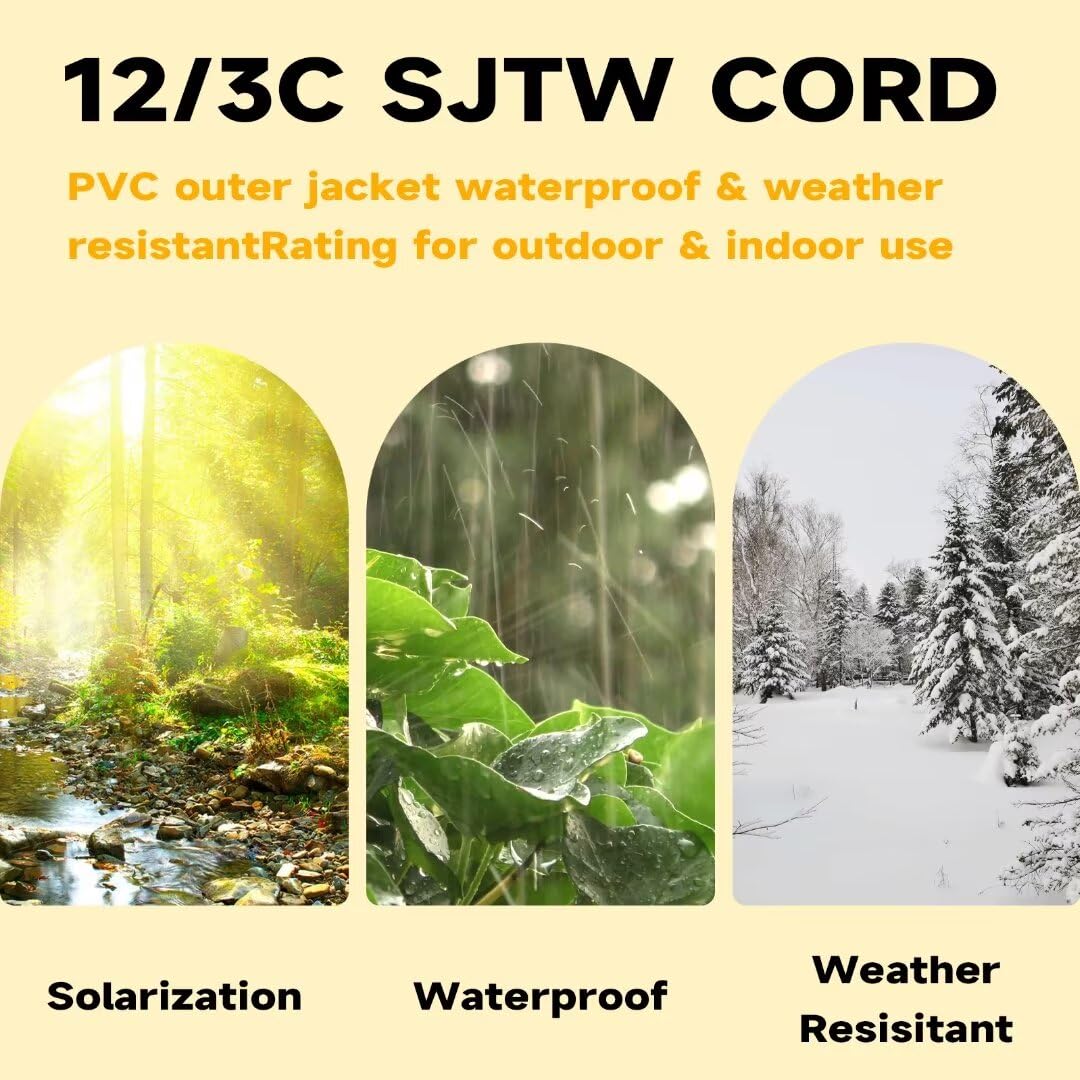 Greatide Outdoor Extension Cord With Lighted End, 12 Gauge Heavy Duty Extension Cord 6 Ft, 3 Prong Grounded 15 Amp Extension Cor