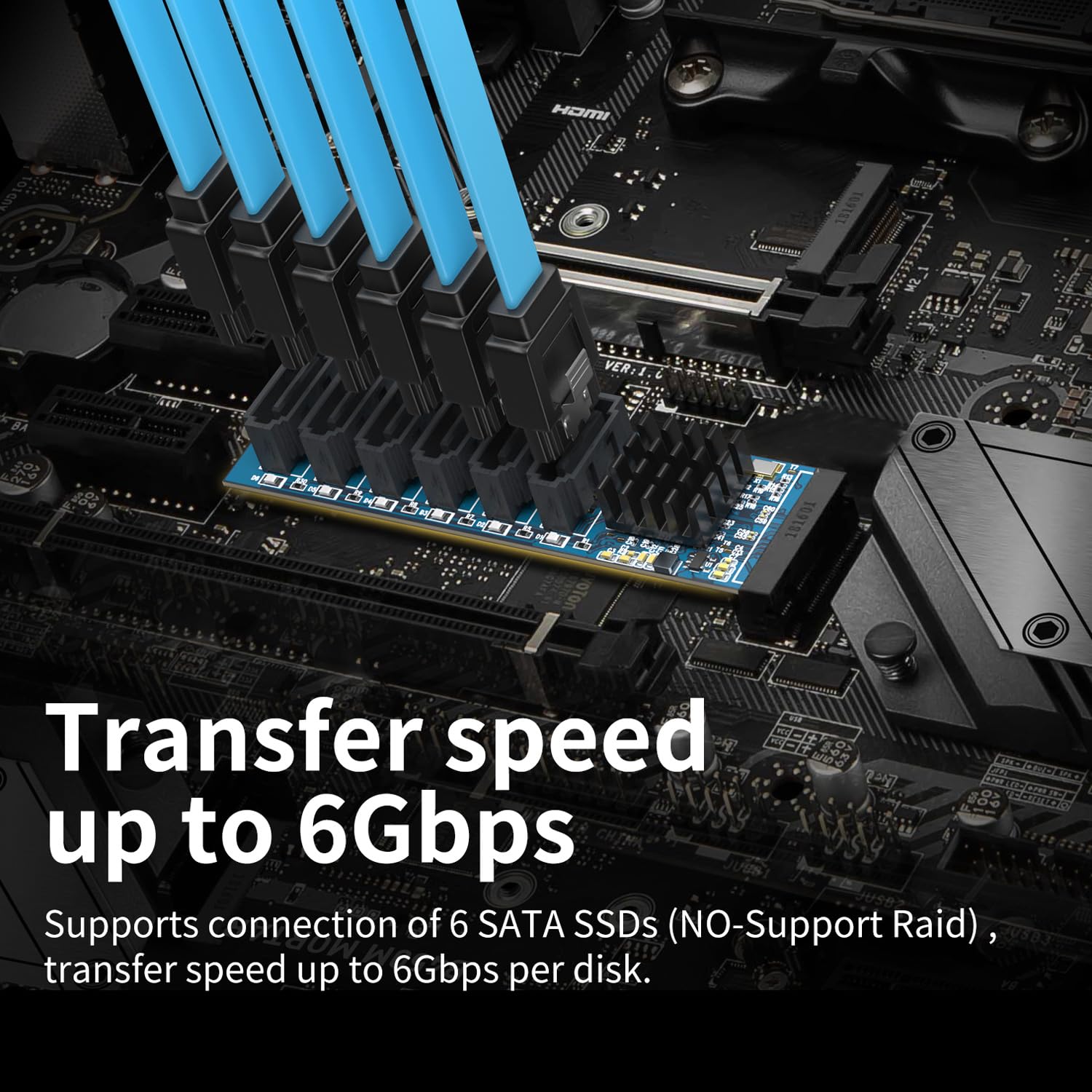 M.2 (M Key) To 6Xsata Adapter, With 6 Sata Cables, Sata3.0, No Riad, For Desktop Pc Support Ssd And Hdd
