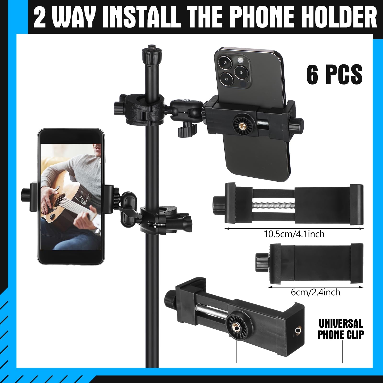 Kingdder 6 Pack Mic Stand Phone Holder Music Stand Holder Adjustable 360 Swivel For Microphone Mount Phone Clamp Mount For Conce