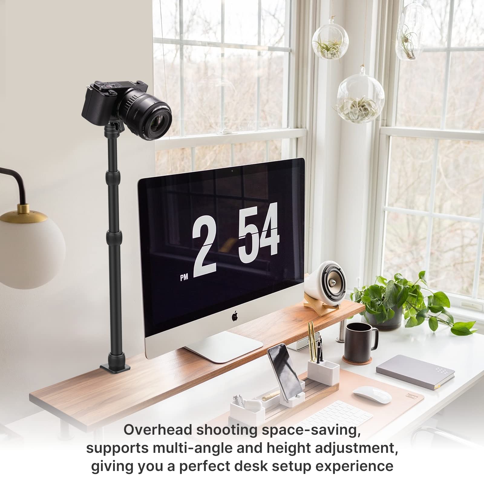 Jusmo Camera Desk Mount Stand W Ballhead, 16 34Inch Adjustable Table Aluminum Light Stand W 1/4'' Screw Tip, Desktop C Clamp Mou