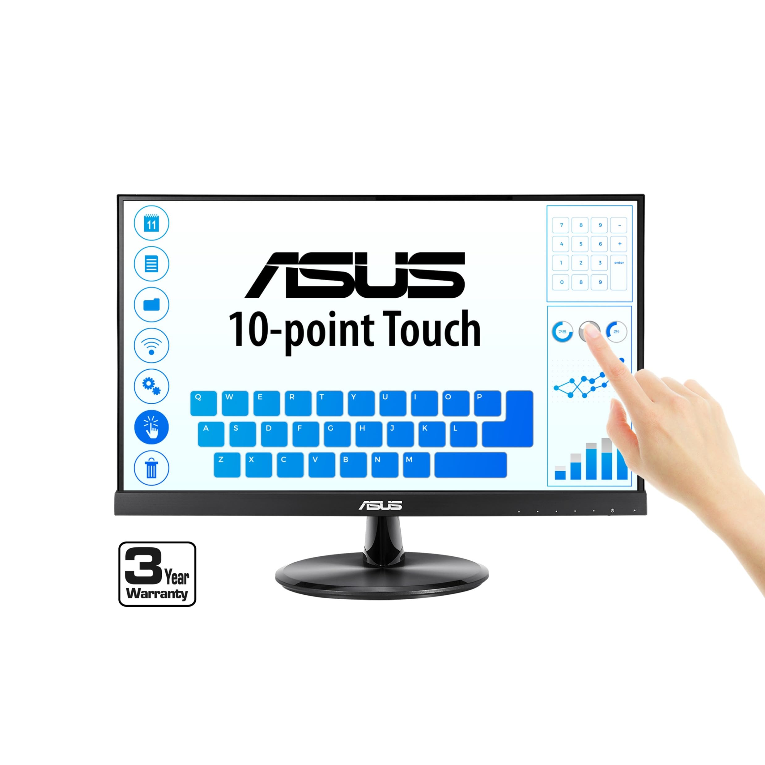 Asus Vt229H 21.5'' Monitor 1080P Ips 10 Point Touch Eye Care With Hdmi Vga, Black