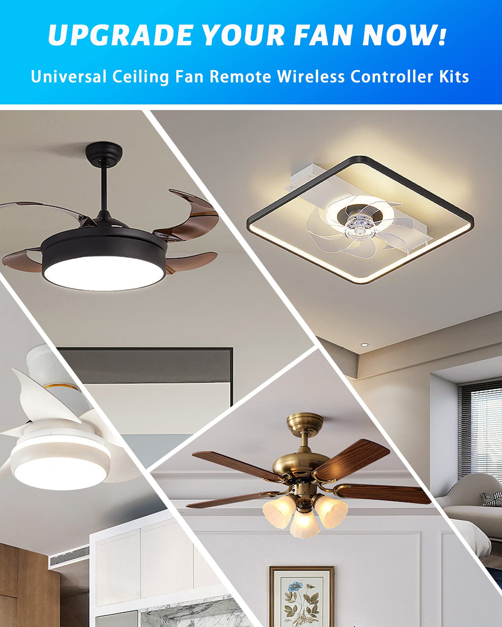 2 Pack Universal Ceiling Fan Remote Control Kit With Light Dimmer 3 Speed Ceiling Fan Replacement For Hampton Bay/Hunter/Harbor