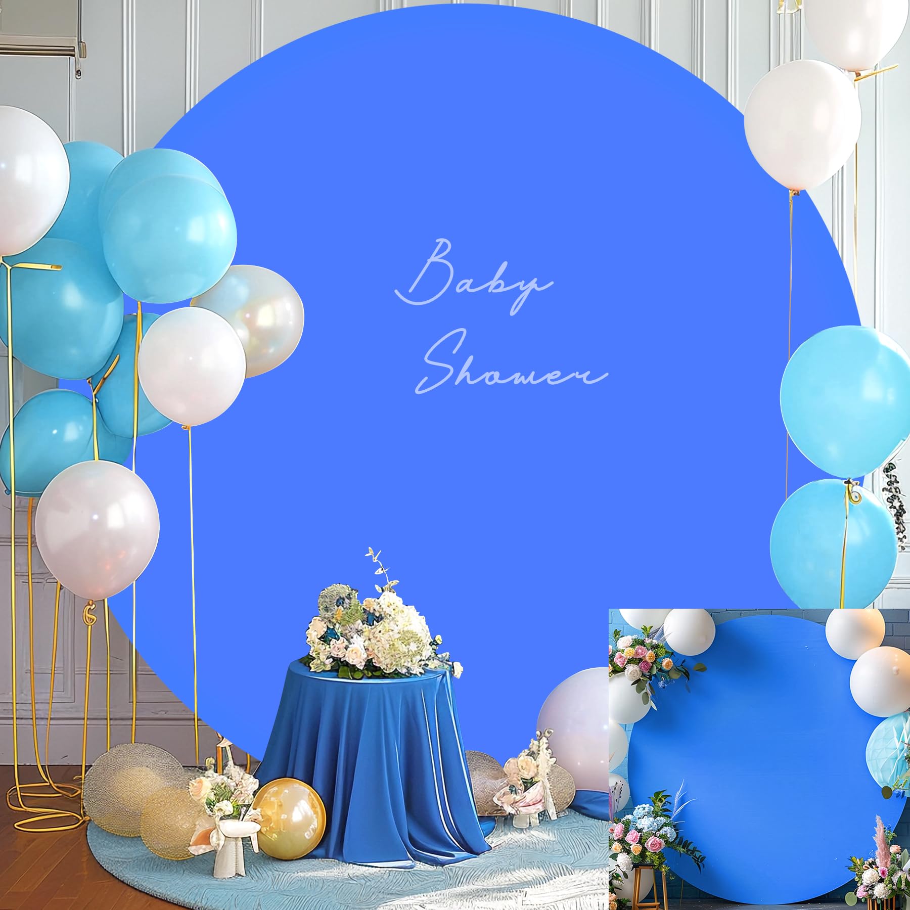 Gallety Royal Blue 7.2Ft Round Backdrop Cover For 5 7.2Ft Stands   Polyester Adjustable Arch Decoration For Wedding, Party, Phot