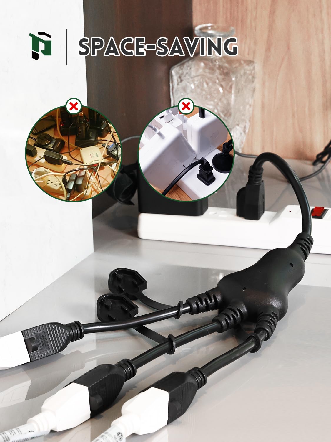 Plugtul 27Ft Outdoor Extension Cord With Multiple Outlets, 1 To 3 Splitter Max 15Ft End To Male Plug (Total 27Ft) 16/3 Sjtw Wate