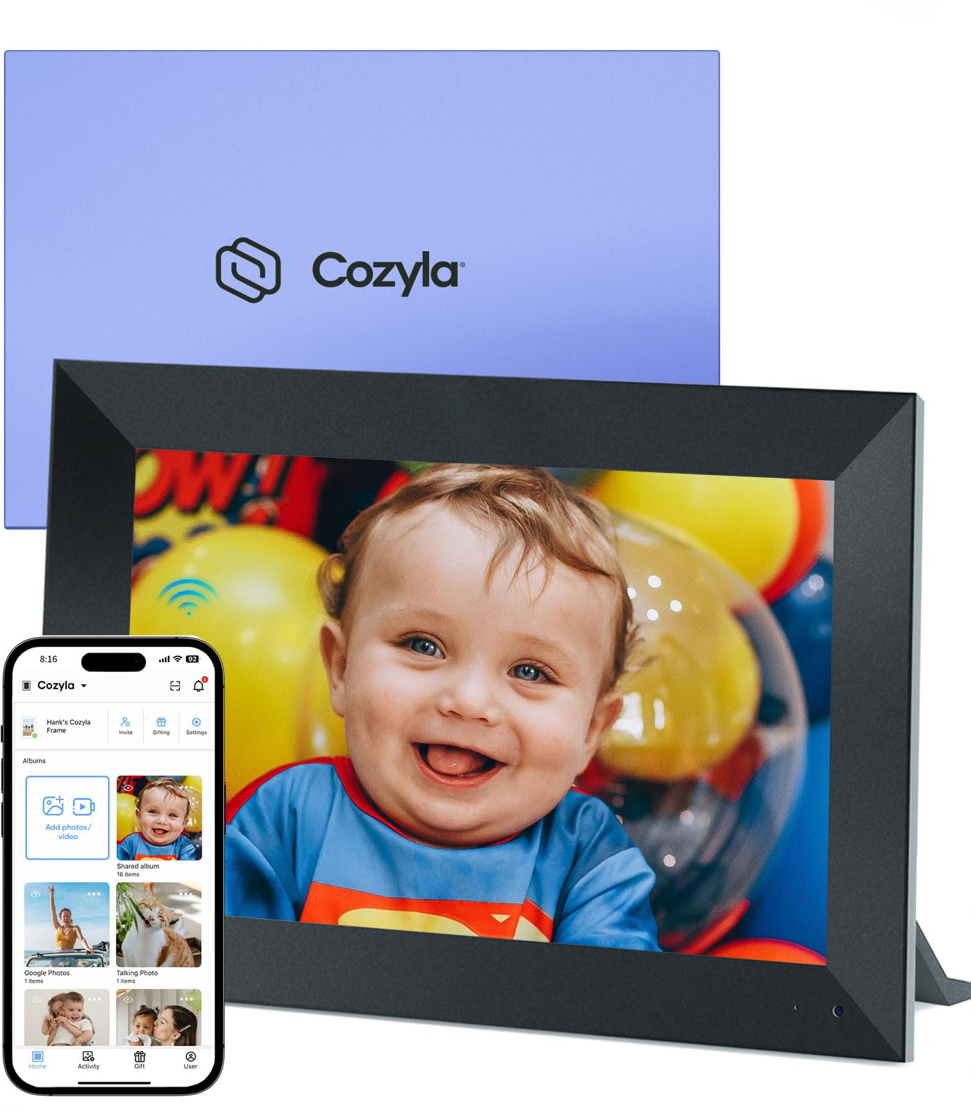 Cozyla Digital Picture Frame Wifi Free Unlimited Storage Ai Powered Send Pictures & Video Via Google Photos Email Web Browser Ap