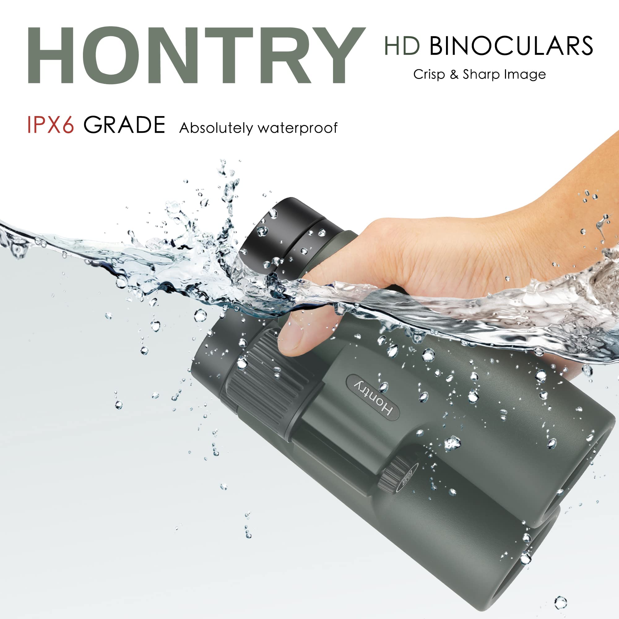 Hontry 8X42 Hd Binoculars, Ipx6 Completely Waterproof Binoculars For All Outdoor Activities, Weathers And Seasons