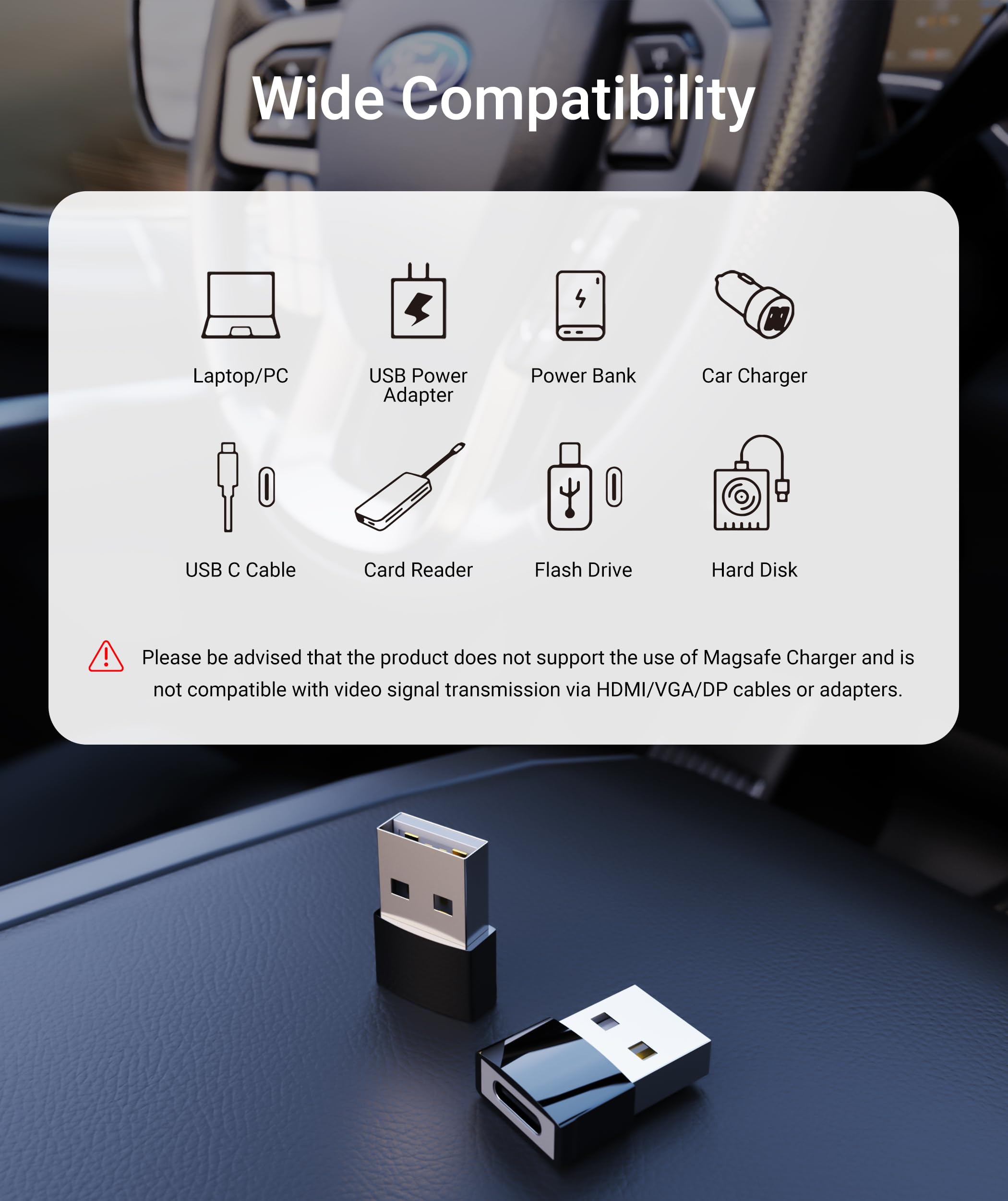 Syntech Drivepower Usb To Usb C Adapter With Led Light 4 Pack, Type C Female To Usb Male Converter Charger Adapter Compatible Wi