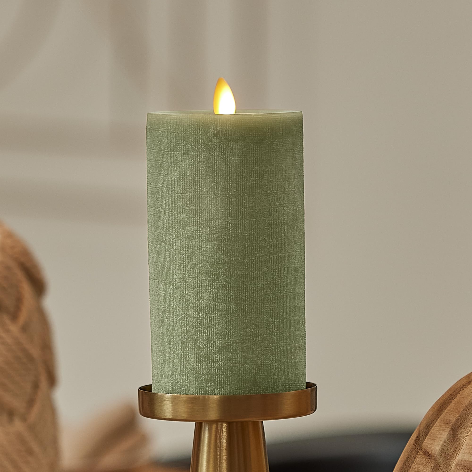 Luminara   Flameless Led Battery Operated Flickering Pillar Candles   Loden Green   Pack Of 1 3X6.5   Realistic Moving Flame Rea