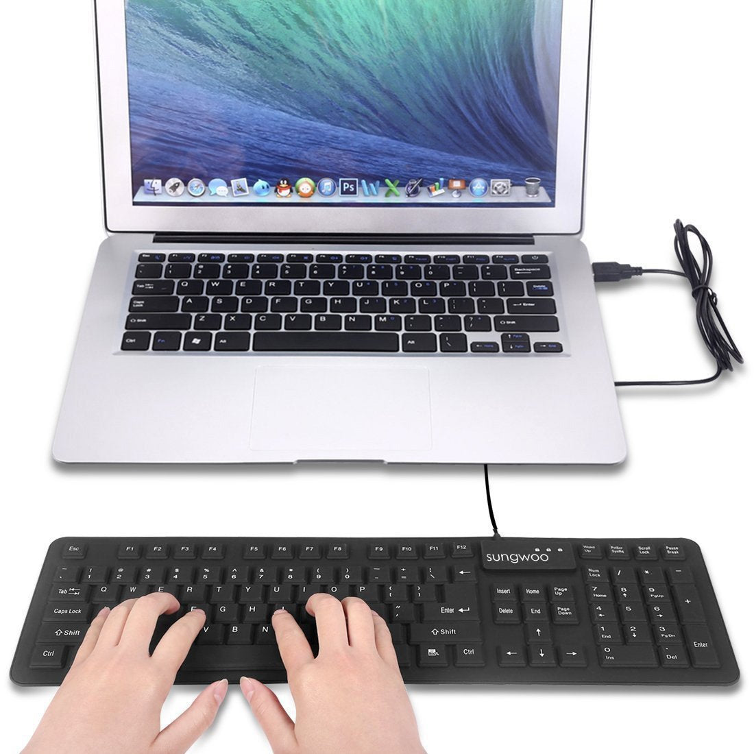 Sungwoo Foldable Silicone Keyboard Usb Wired Standard Keyboard Waterproof Rollup Keyboard For Pc Notebook Laptop, Full Size (Bla