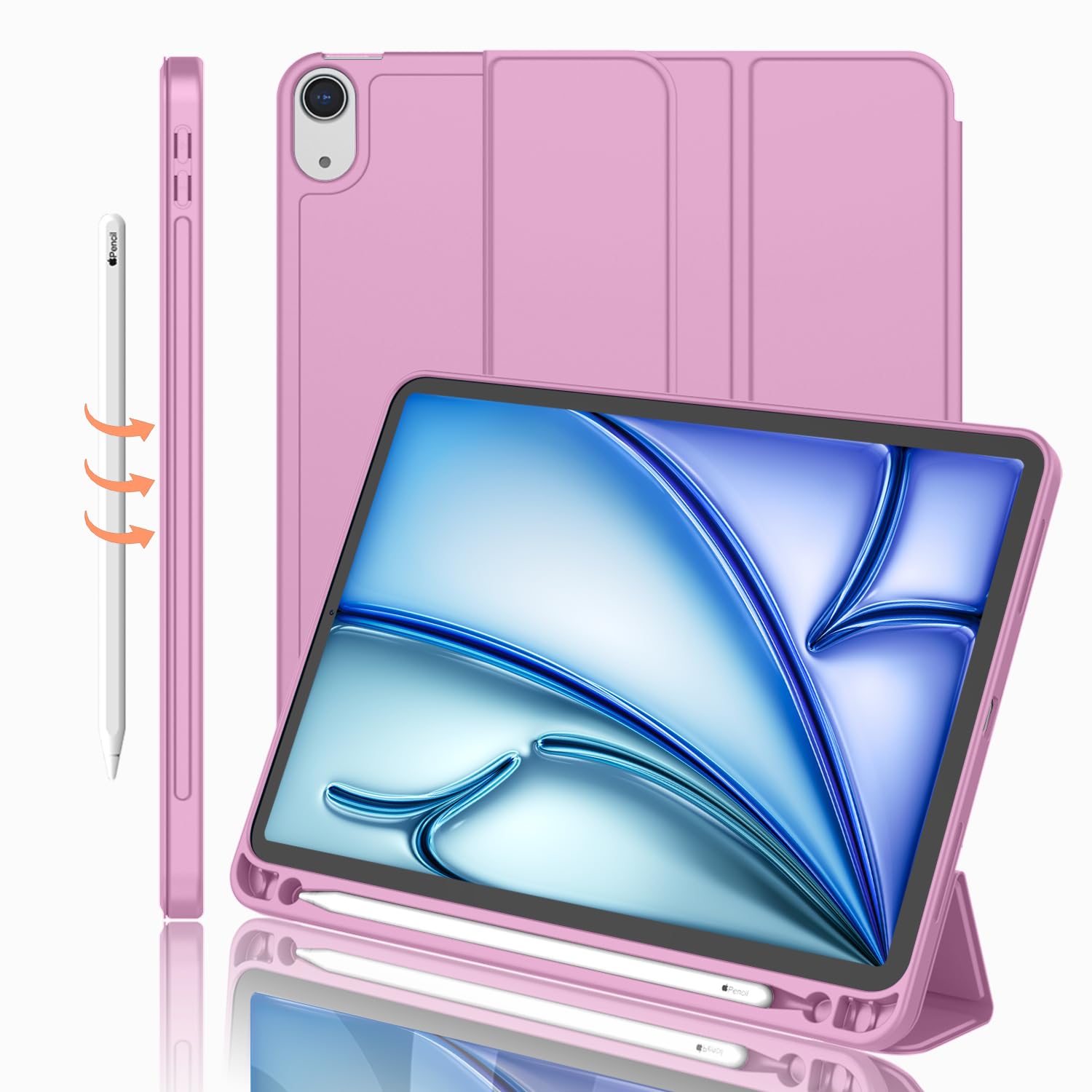 Imieet Ipad Air 11 Inch Case 2024 (6Th Generation), Ipad Air 5Th Generation Case 2022/4Th Generation Case 2020 10.9 Inch With Pencil Holder, Trifold Stand Smart Case(Pale Violet Red)