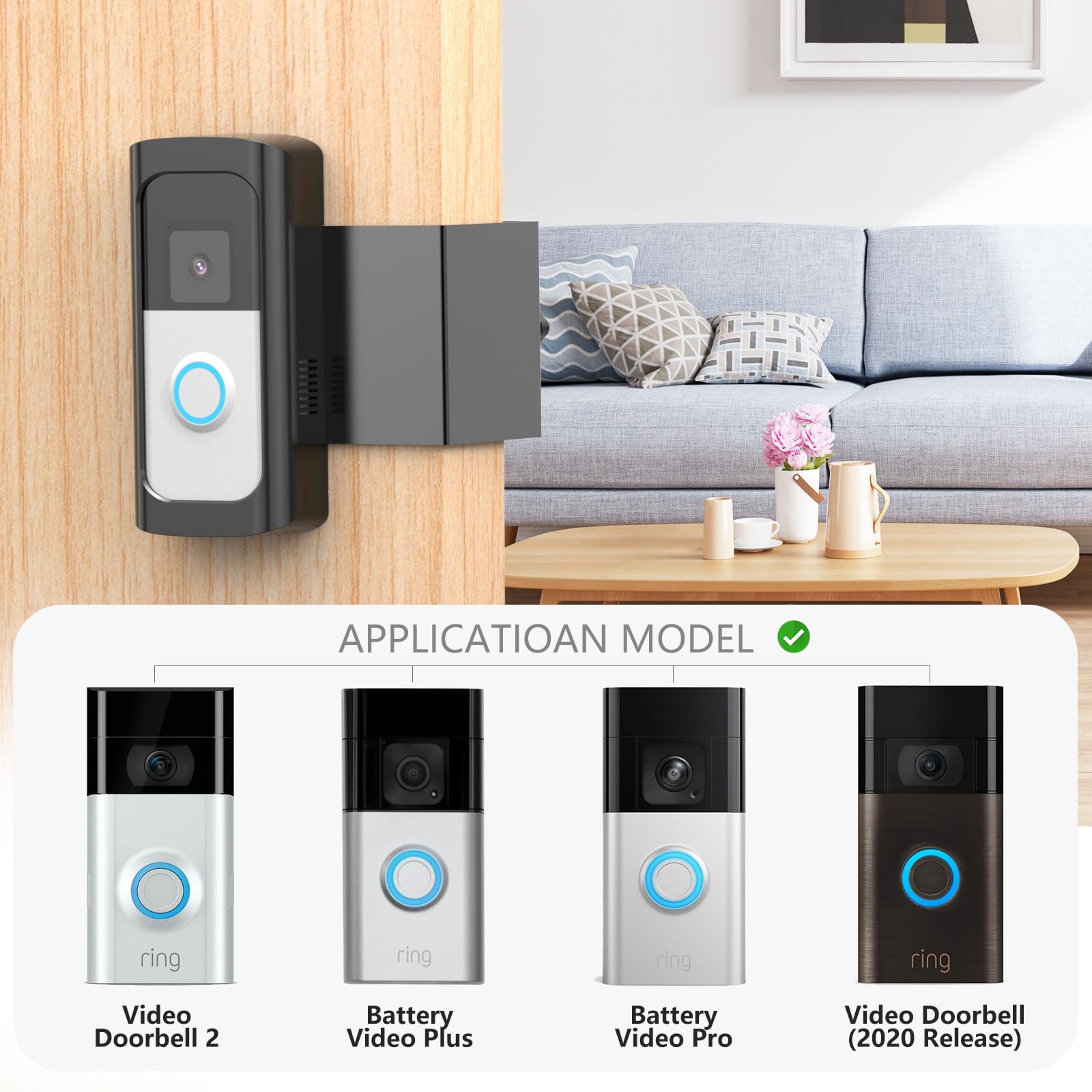 Anti Theft Ringdoorbell Video Doorbell Mount, No Drill Mounting Bracket Compatible With Video Doorbell 2/ (2020 Release)/ Batter