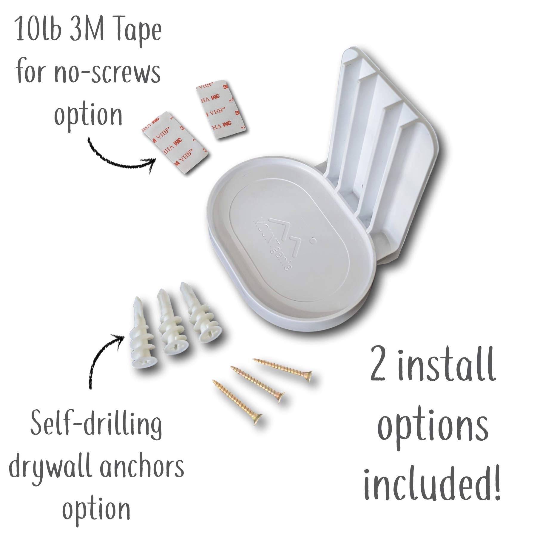 Mount Genie Affordable Essentials Wall Mount Hanger Stand For Nest Audio (White, 1-Pack): Screw And Screwless Install Options, T