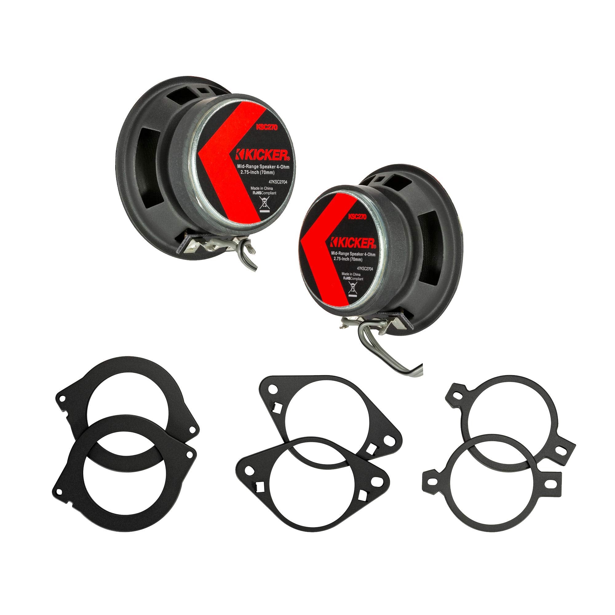 Kicker 47Ksc2704 2.75'' Mid Range Speakers, 4Ohm With Brackets For Select Gm/Chrysler/Subaru/Jeep And Toyota Included