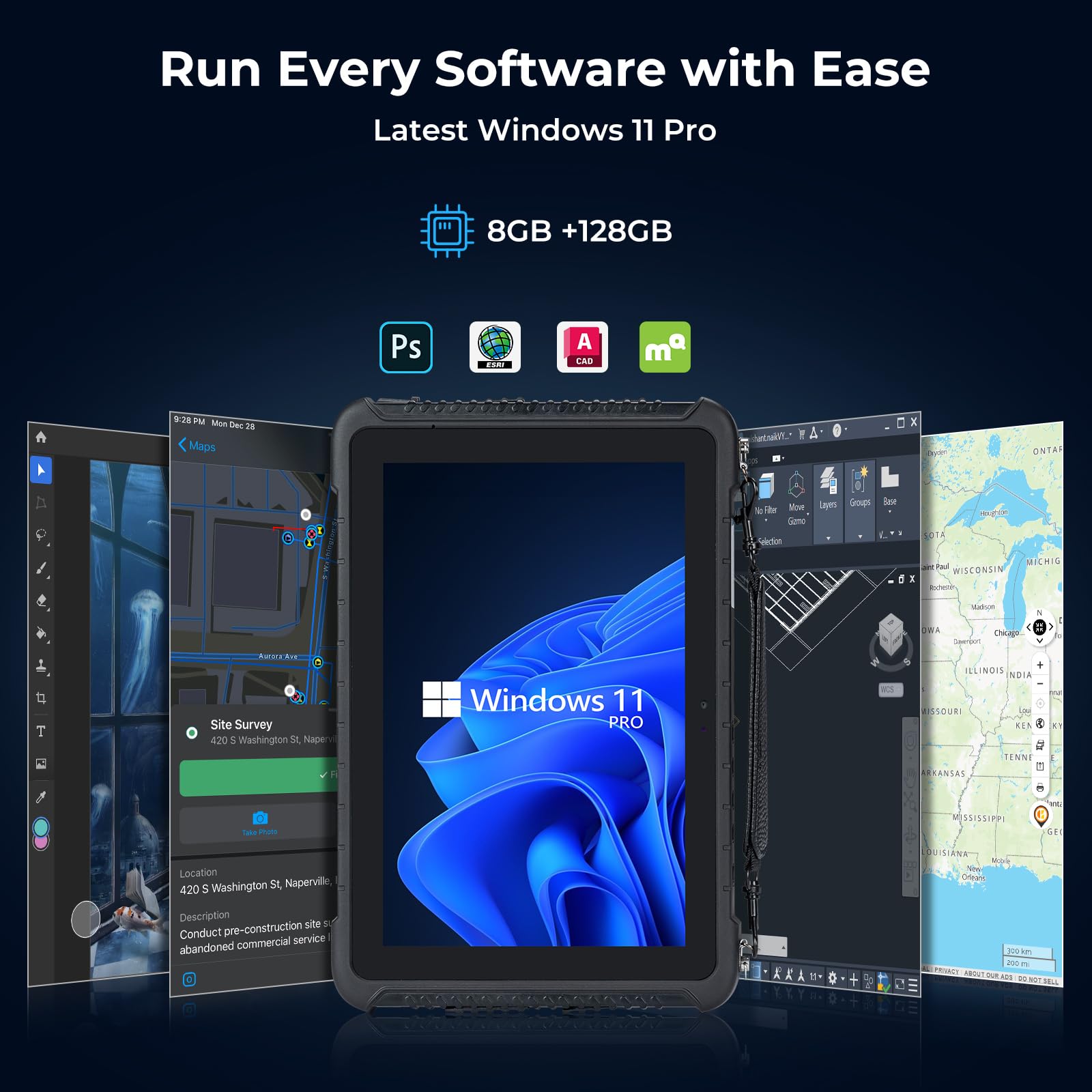 Munbyn Rugged Tablet Irt08, 10.1 Inch Windows Tablet, Windows 11 Pro, 8Gb+128Gb, Intel N5100,Sunlight Readable, 4G Lte Gps Heavy