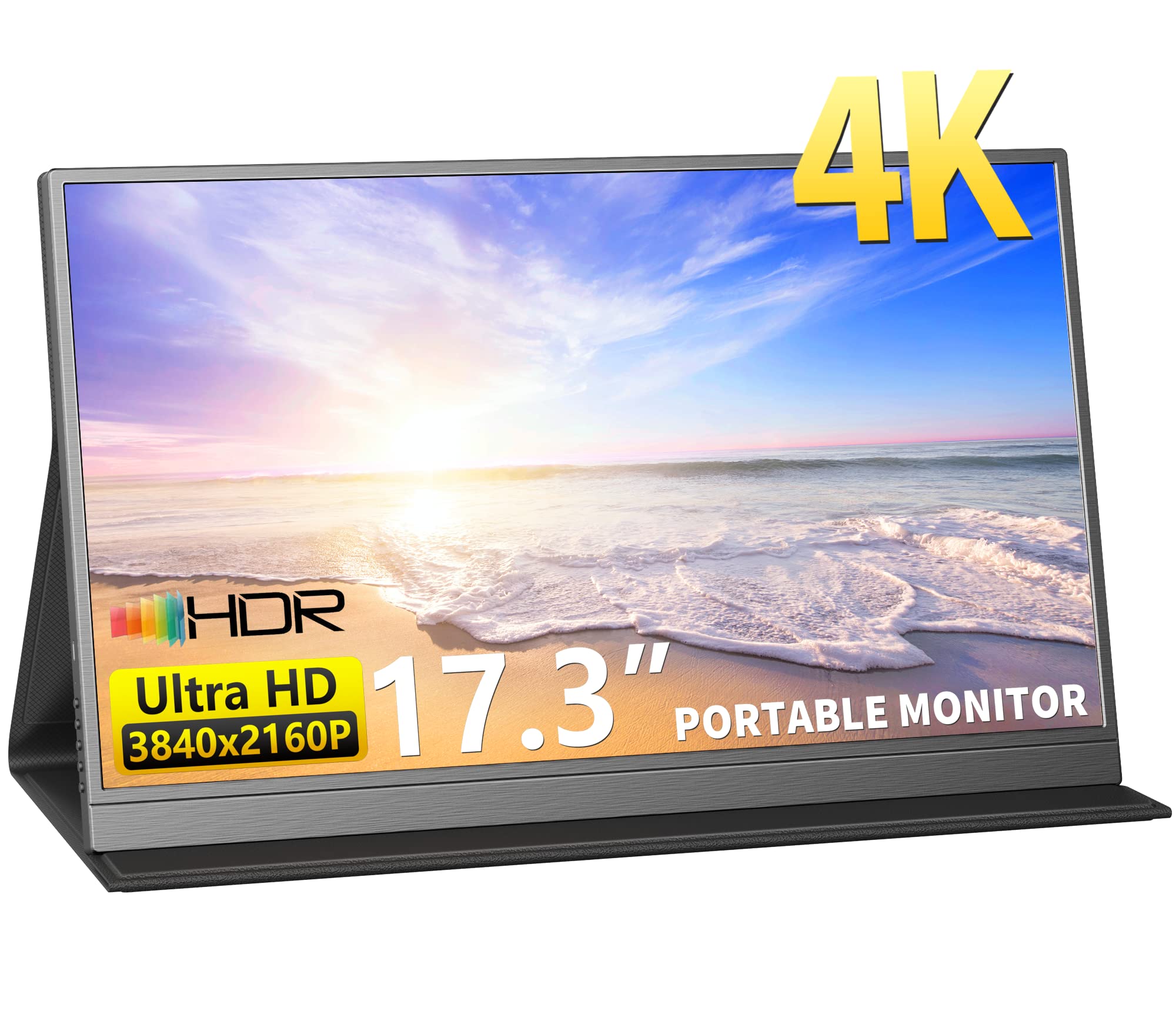 4K Portable Monitor, 17.3'' 3840X2160 Ips Laptop Monitor, 1500:1, 400 Nits Gaming Screen Usb C Hdmi Computer Gaming Display With