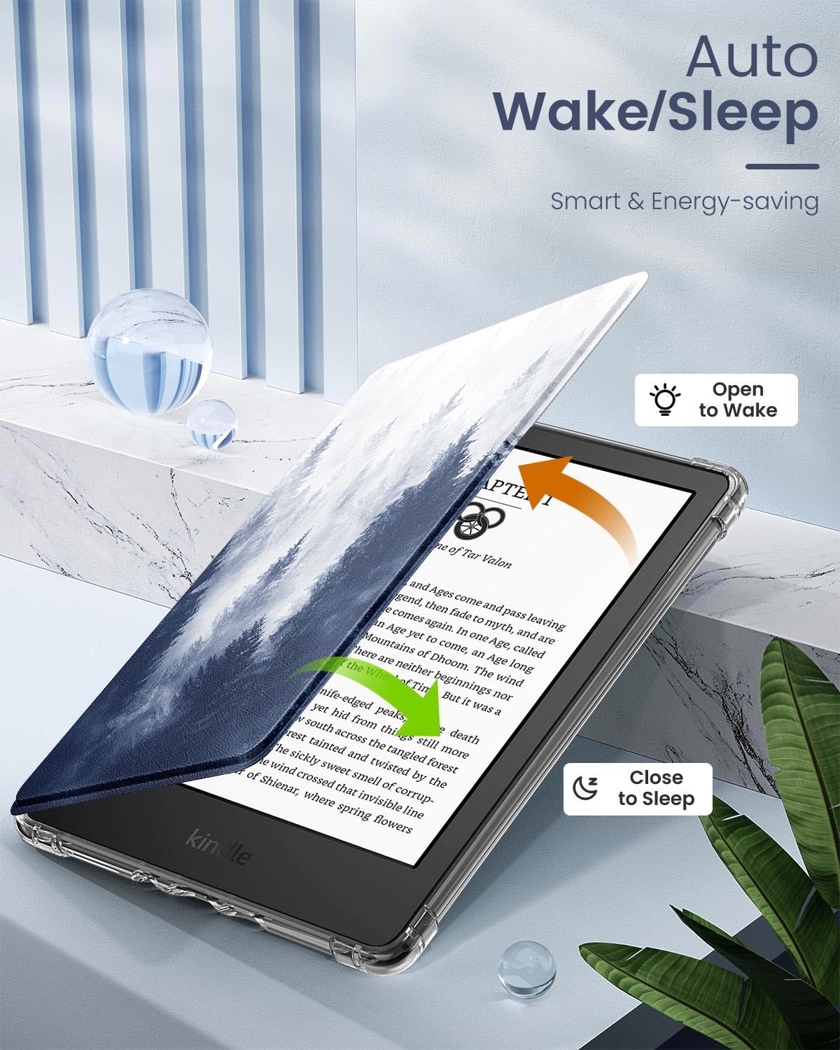 MoKo Case for 6' Kindle (11th Generation 2024/2022 Release), Ultra Clear Soft Flexible Transparent TPU Back Cover Light Shell with Auto Wake/Sleep for Kindle 11th Generation 2024, Gray Forest