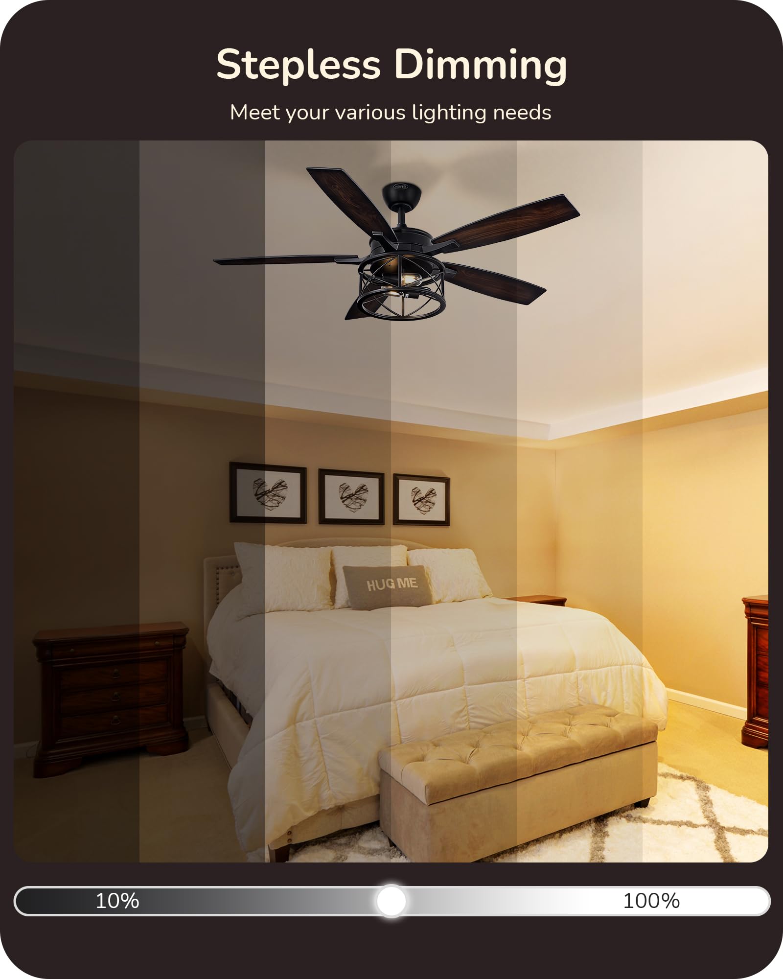 Edishine 52 Inch Farmhouse Ceiling Fans With Lights, Rustic Ceiling Fan With Light And Remote, 5 Wooden Blades Lighting & Ceilin