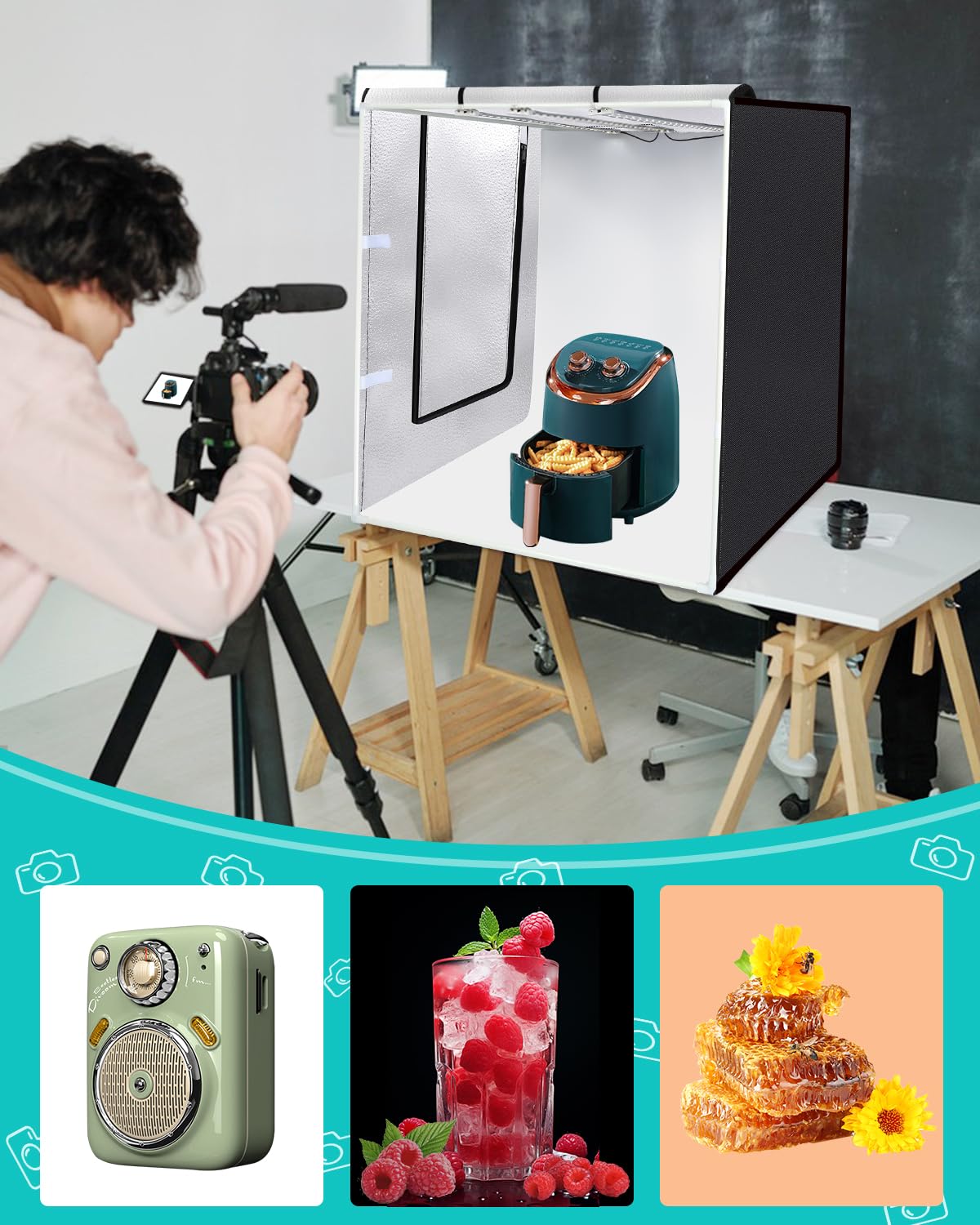 Light Box Photography, Puluz 31'' Portable Photo Studio Light Box With 156 Led Lights &3 Color Backdrops Professional Photograph