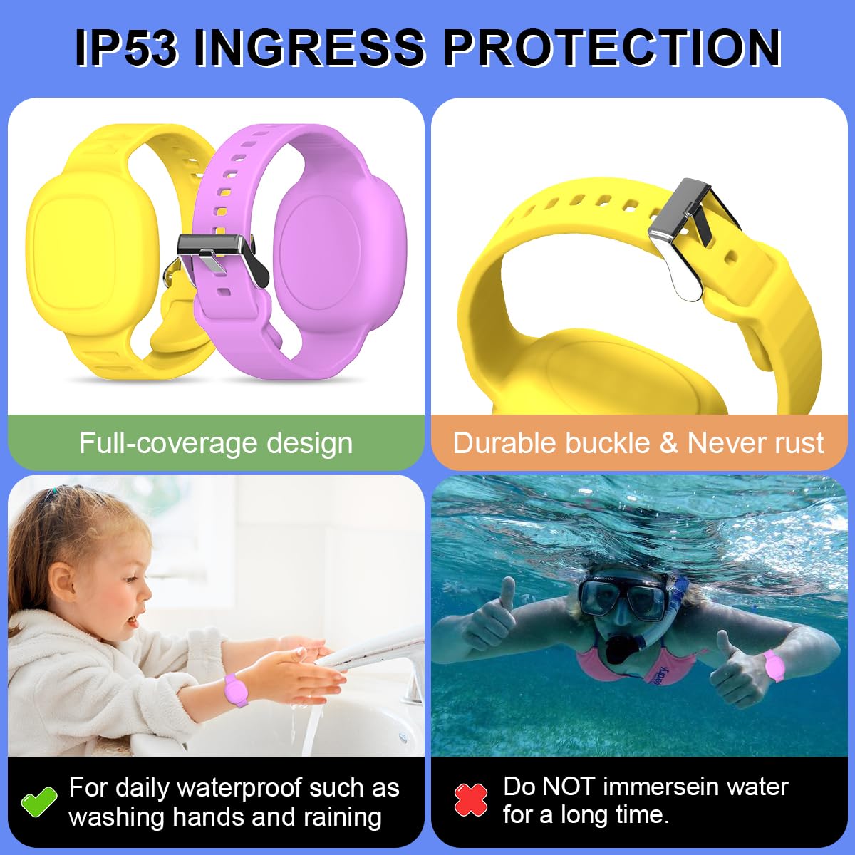 [2 Pack] Silicone Case For Tile Mate Waterproof, Kids Bracelet Tile Mate Holder Case Cover Compatible With Tile Mate (2022), Adjustable Hidden Tile Mate Bracelet For Kids/Teen/Elderly (Purple+Yellow)