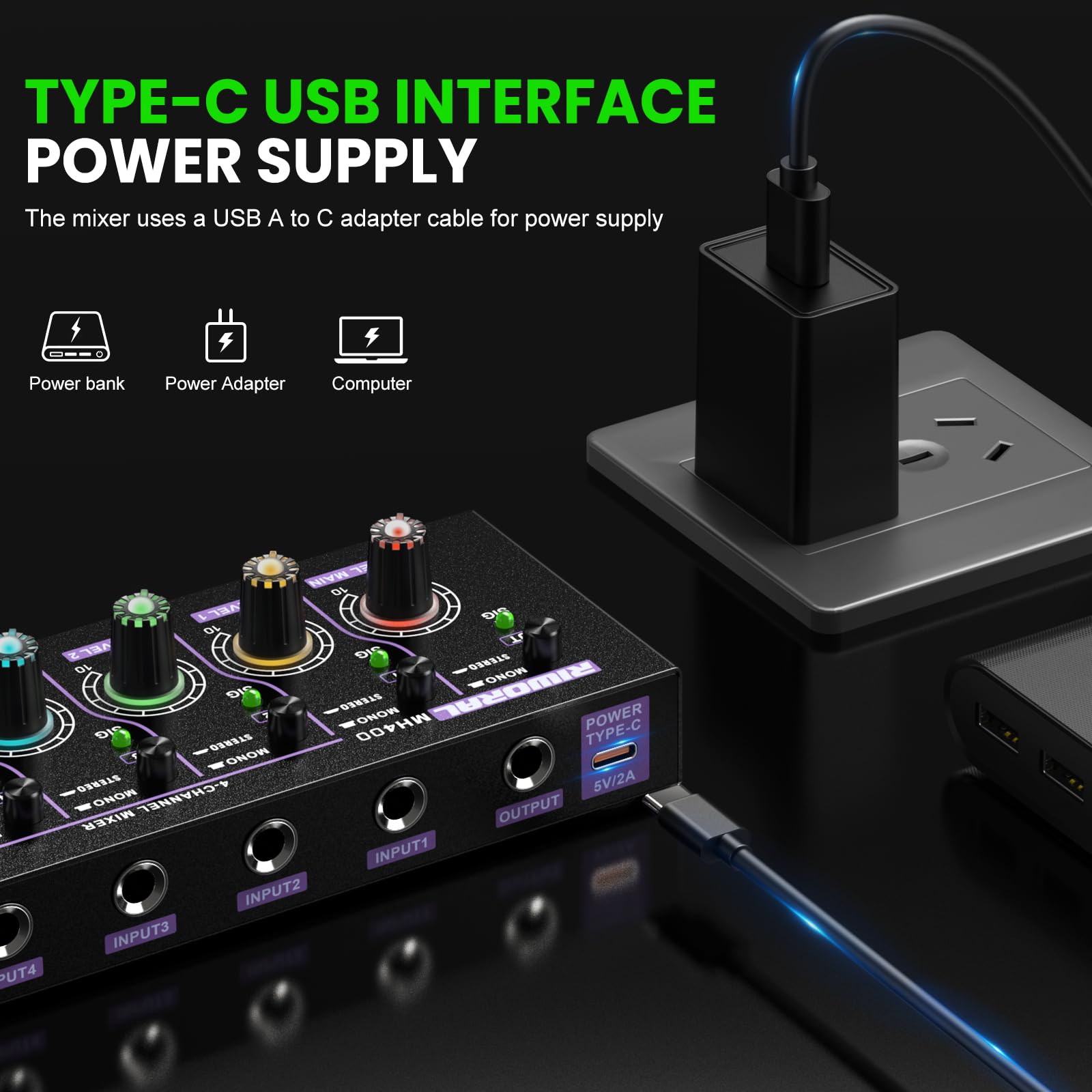 Mini Audio Stereo Mixer 4 Channel 1/4 Inch Tsr/Ts Audio Input Jack For Line Mixer Stereo/Mono Cutovers Compatible With Mic, Guit