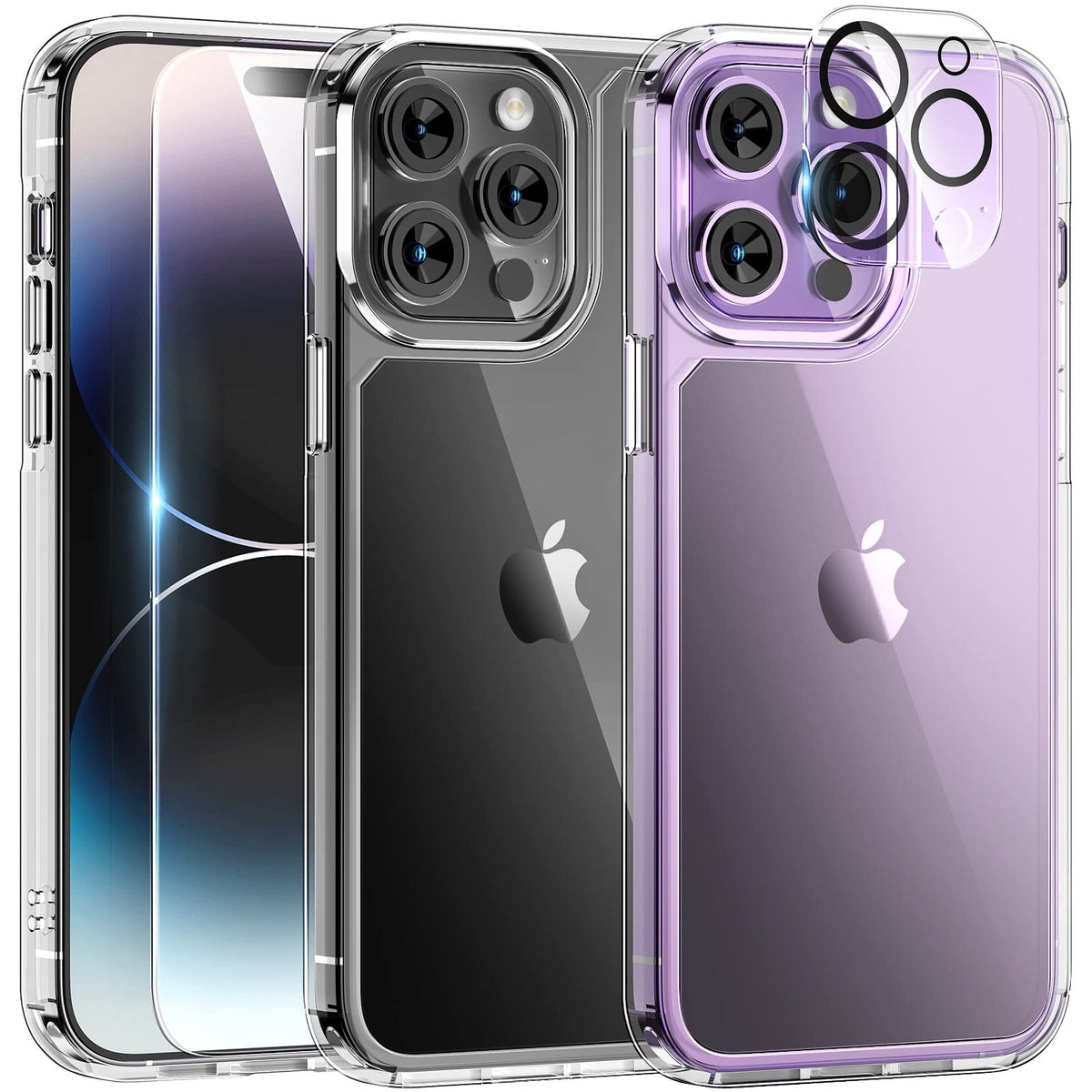 Tauri 5 In 1 Designed For Iphone 14 Pro Case Clear, [Not Yellowing] With 2X Screen Protectors + 2X Camera Lens Protectors, [Mili