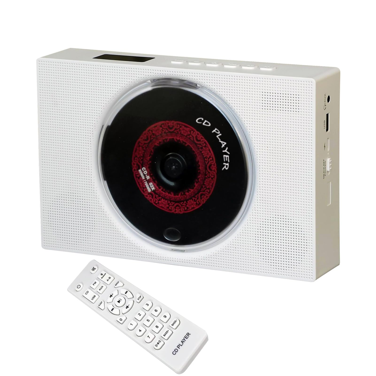 Portable CD Player with Speakers, Desktop CD Players for Home, Bluetooth, Remote Control, LED Screen, FM Radio, U Disk, AUX Port