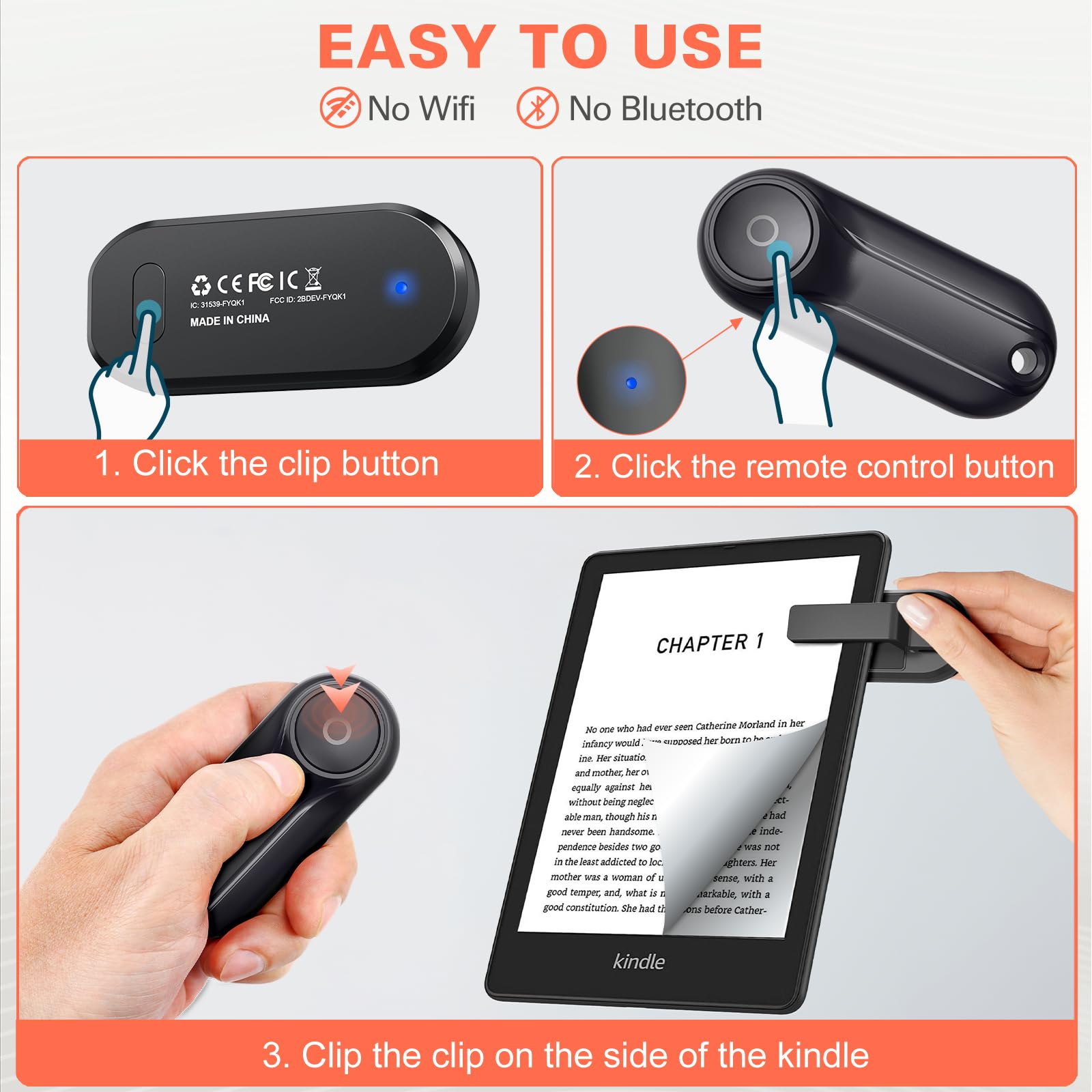 Oresoc Rf Remote Control Page Turner For Kindle Paperwhite Oasis Scribe Kobo,Kindle Accessories For Ereaders Iphone Ipad Android