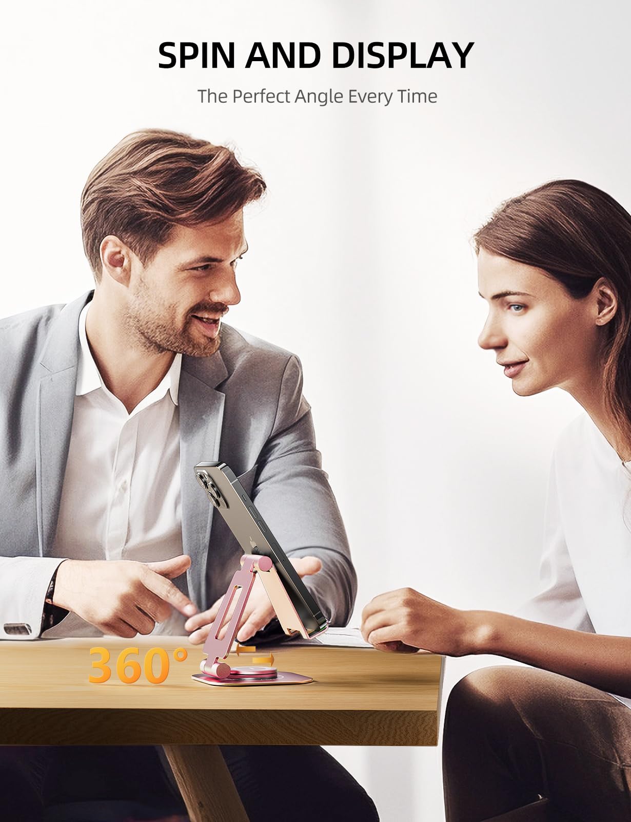 Nulaxy Rotatable Cell Phone Stand, Fully Adjustable Foldable Desktop Phone Holder Cradle Dock, Thick Case Friendly, Compatible W