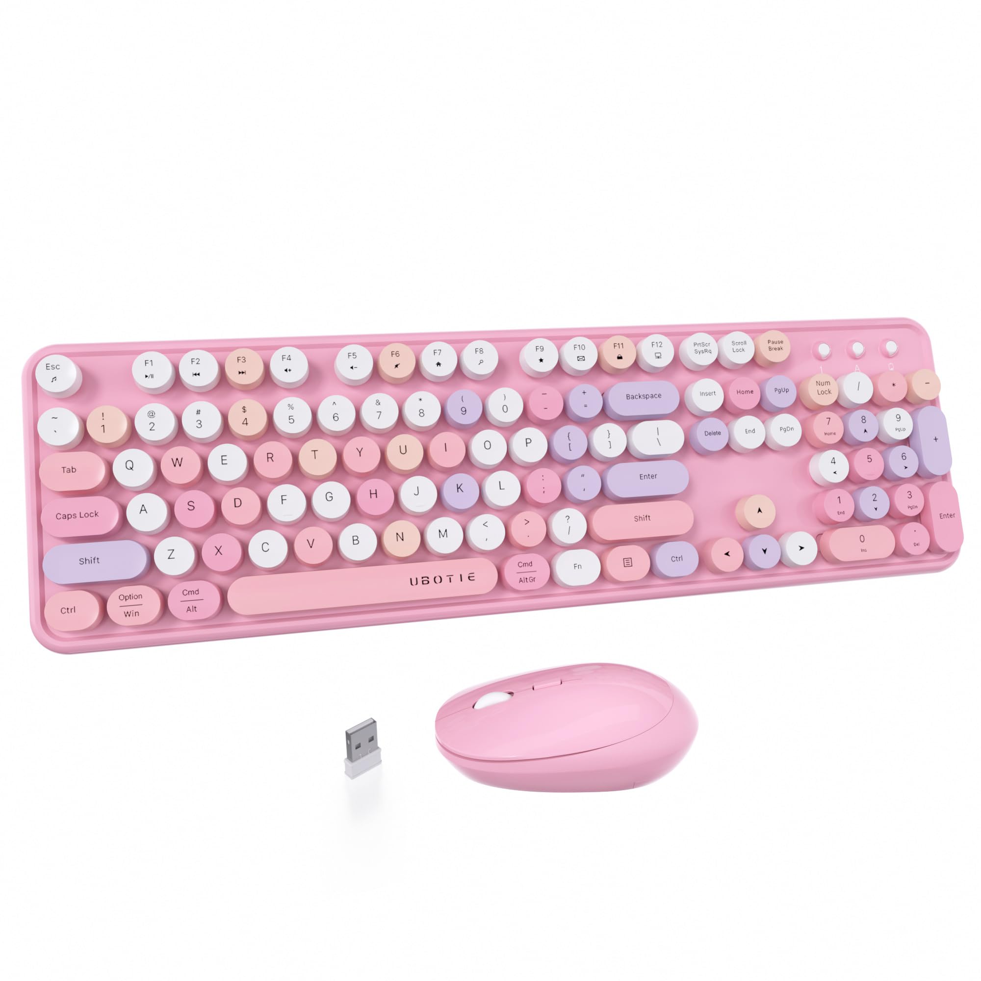 Ubotie Colorful Computer Wireless Keyboard Mice Combo, Retro Typewriter Flexible Keys Office Full Sized Keyboard, 2.4Ghz Dropout