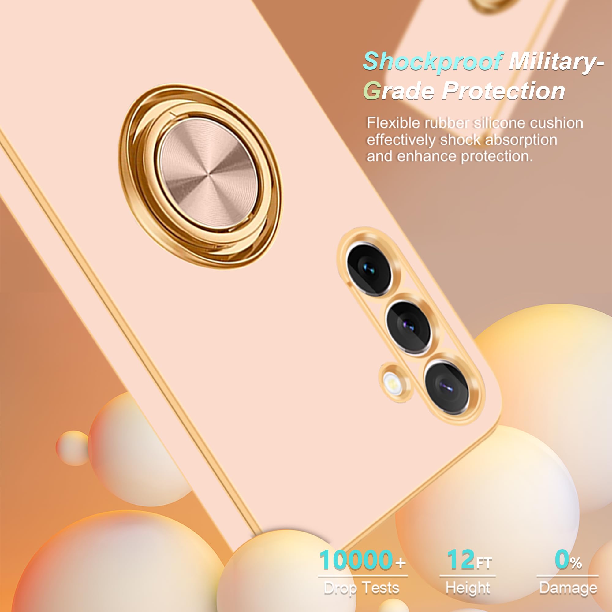 Fingic For Galaxy S24 Fe Case[With 360 Ring Holder][Support Magnetic Car Mount] Cute Kickstand Slim For Women Girl Nonslip Tpu R