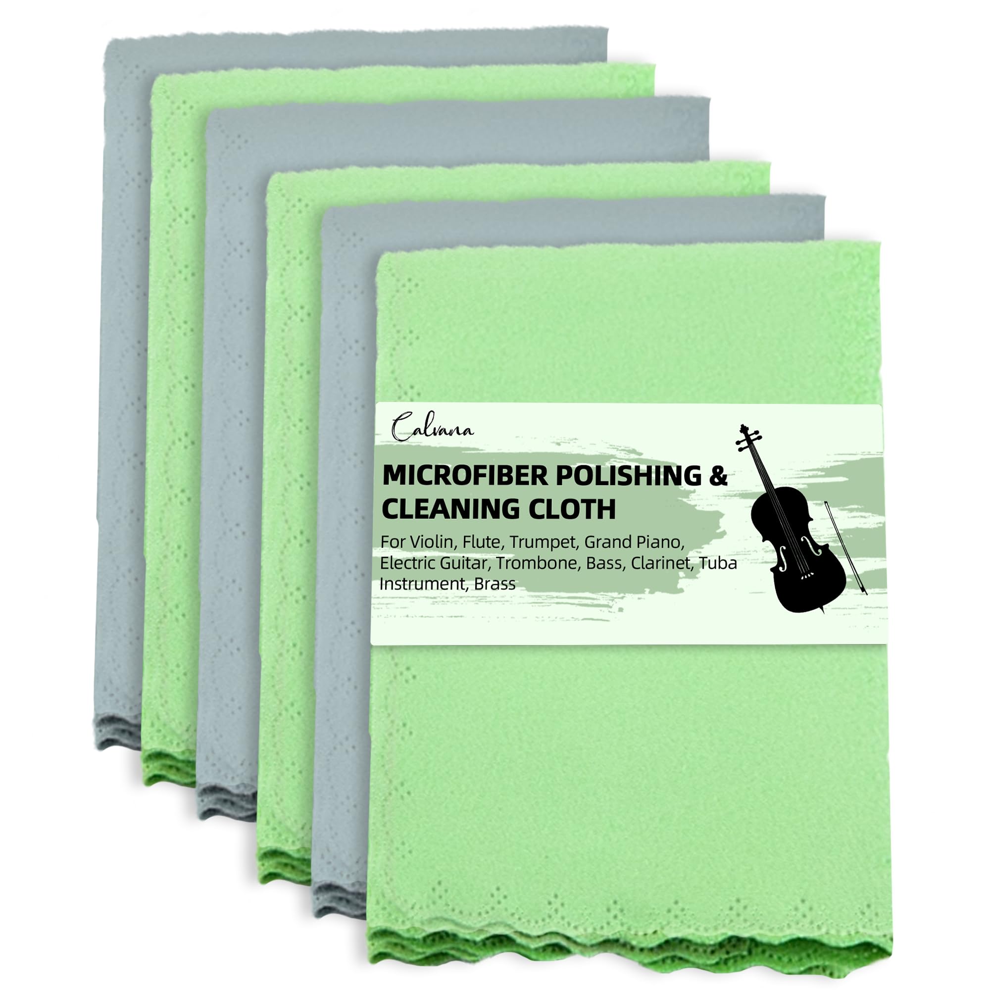 (6 Pack) Calvana 12*12    Violin Cleaning Cloth, Microfiber Polishing Cloth, For Flute, Trumpet, Grand Piano, Electric Guitar, T