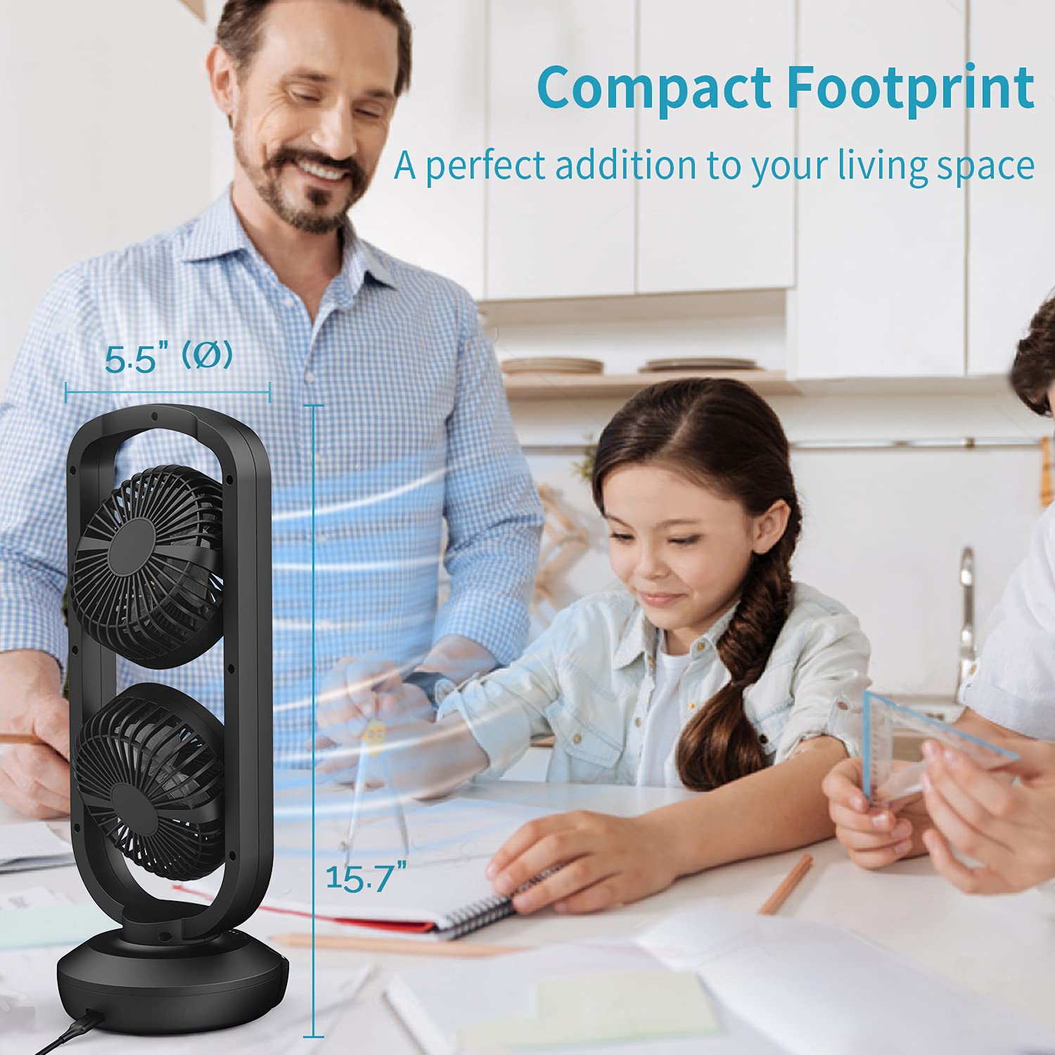Dr. Prepare Small Tower Fan Oscillating Table Fans With 270 Tilt, 105 Oscillating, 3 Speeds And 3 Auto Off Timer, Portable Usb D