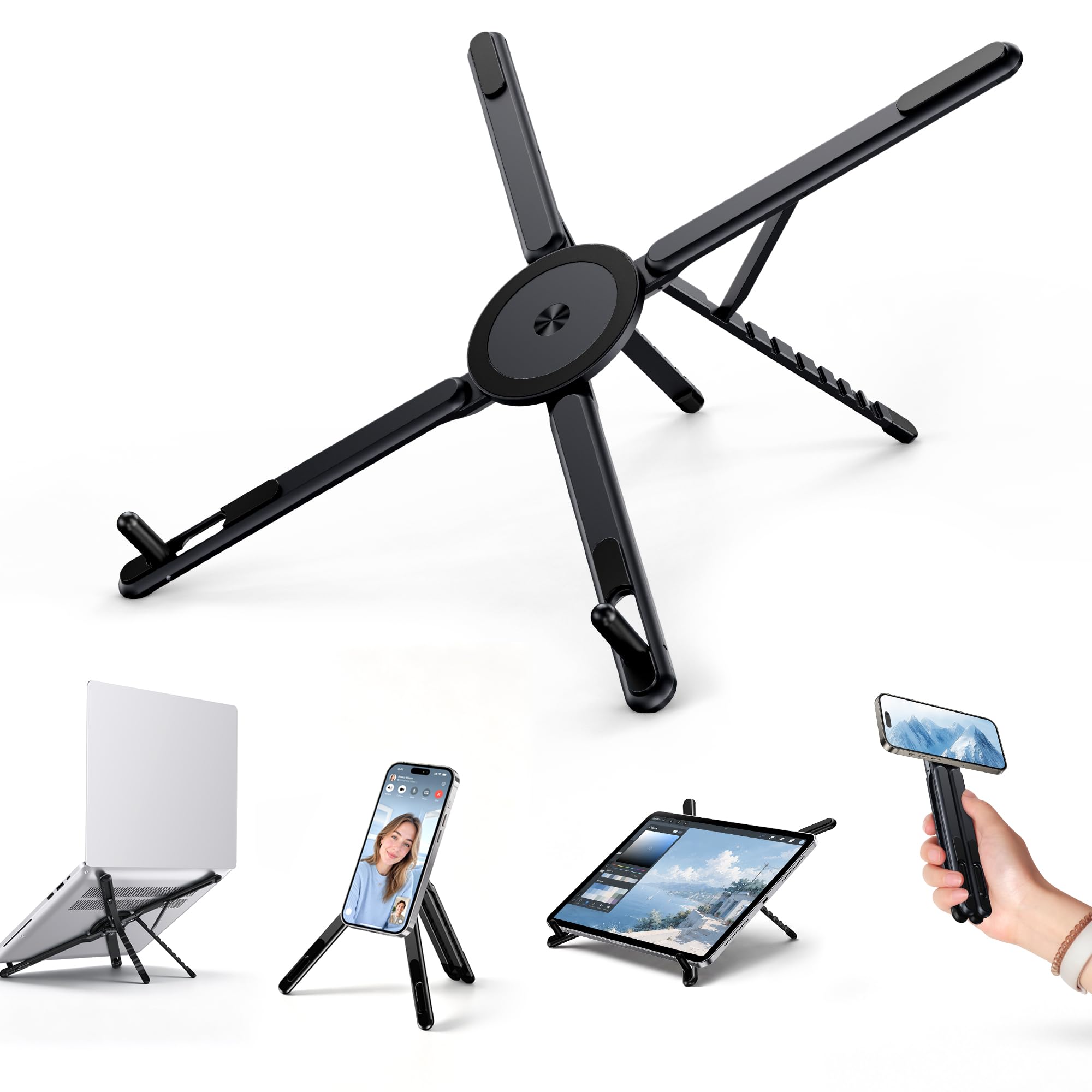 Portable Laptop Stand, 3in1 Magnetic Foldable Adjustable, for Desk(Black)