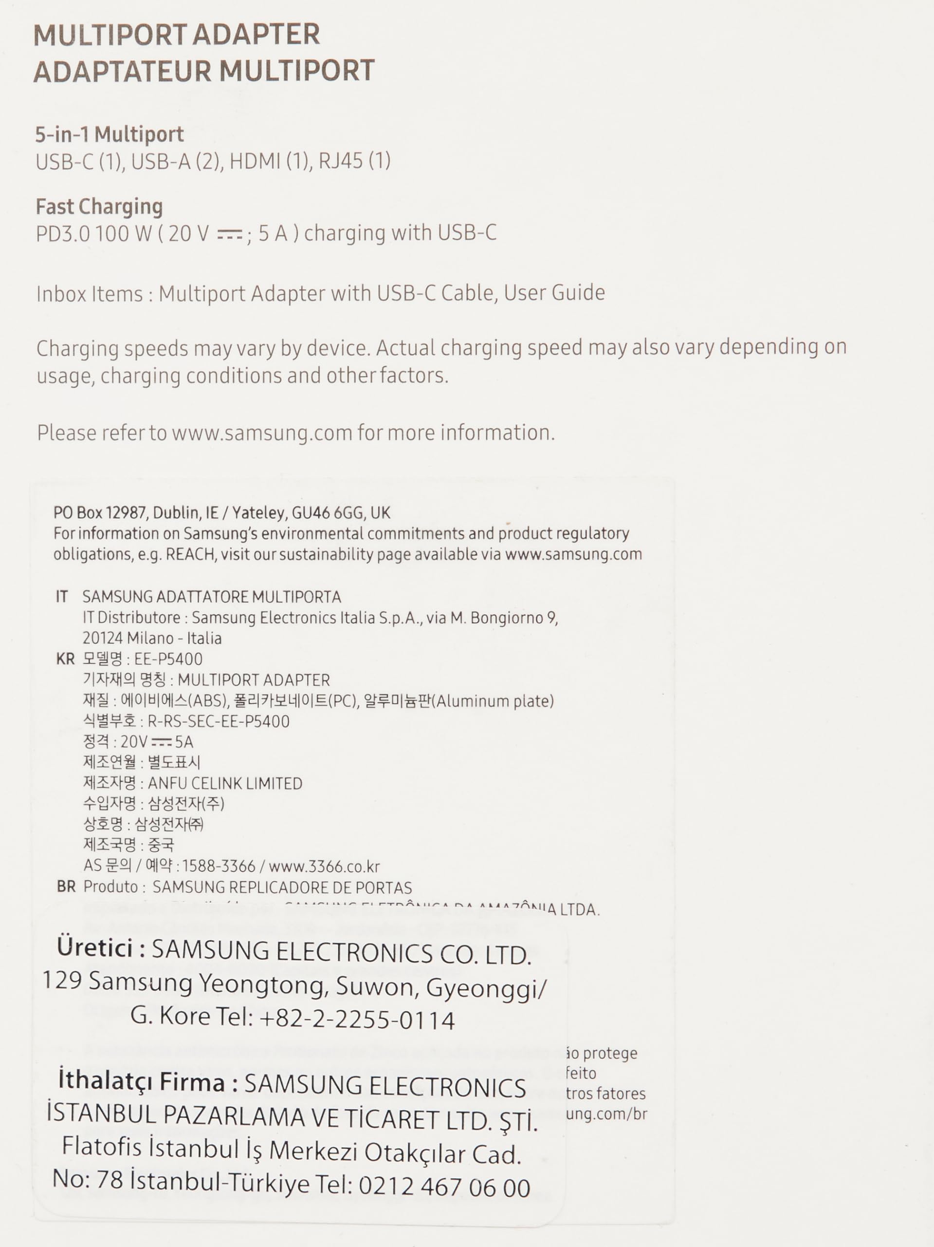 Samsung Multiport Adapter - Usb C, Usb C, Hdmi Fhd& Rj45 Silver